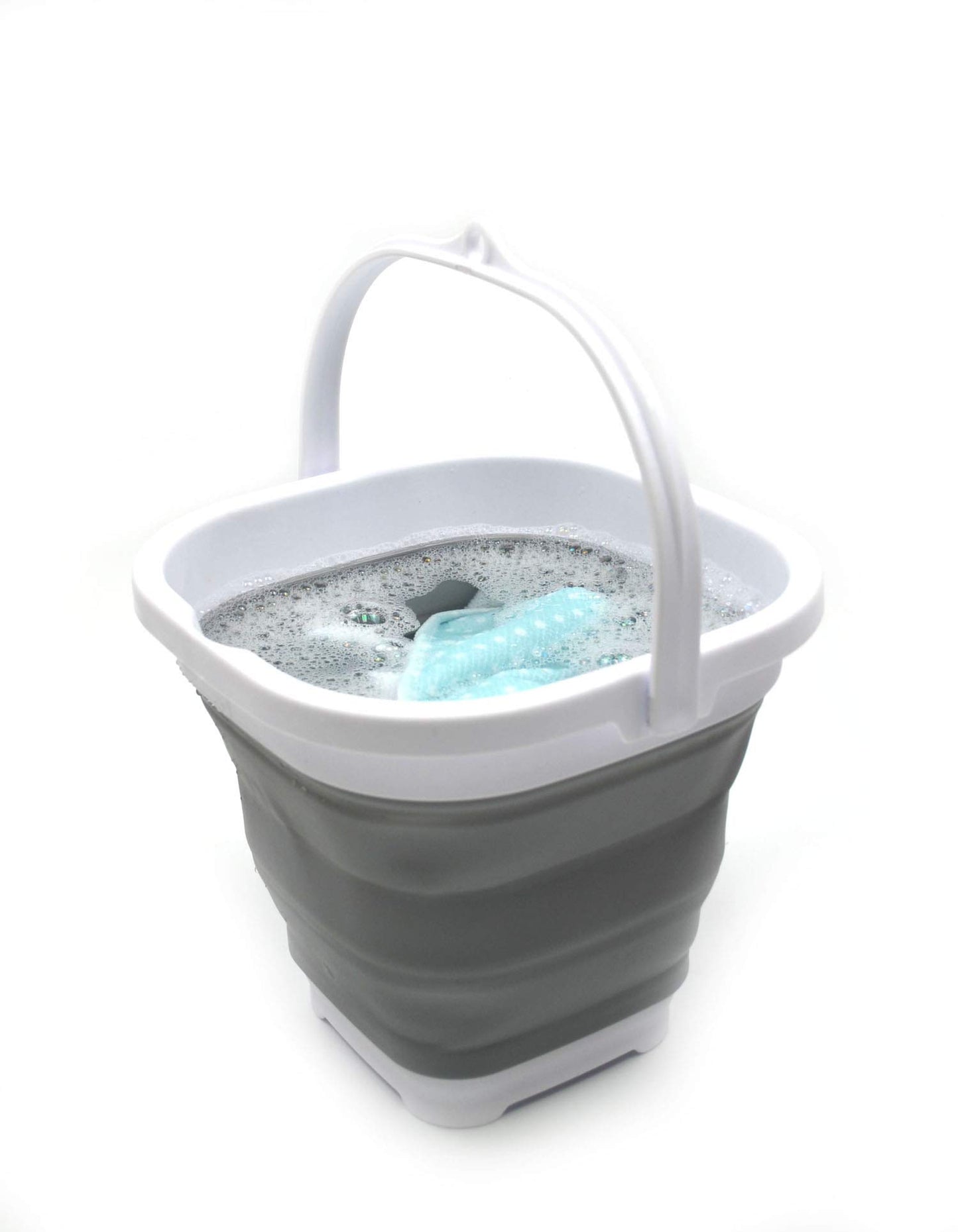 SAMMART Collapsible Plastic Bucket - Foldable Round Tub with Handle - Pop Up Saving (Grey+Black, 2.6L (Square))