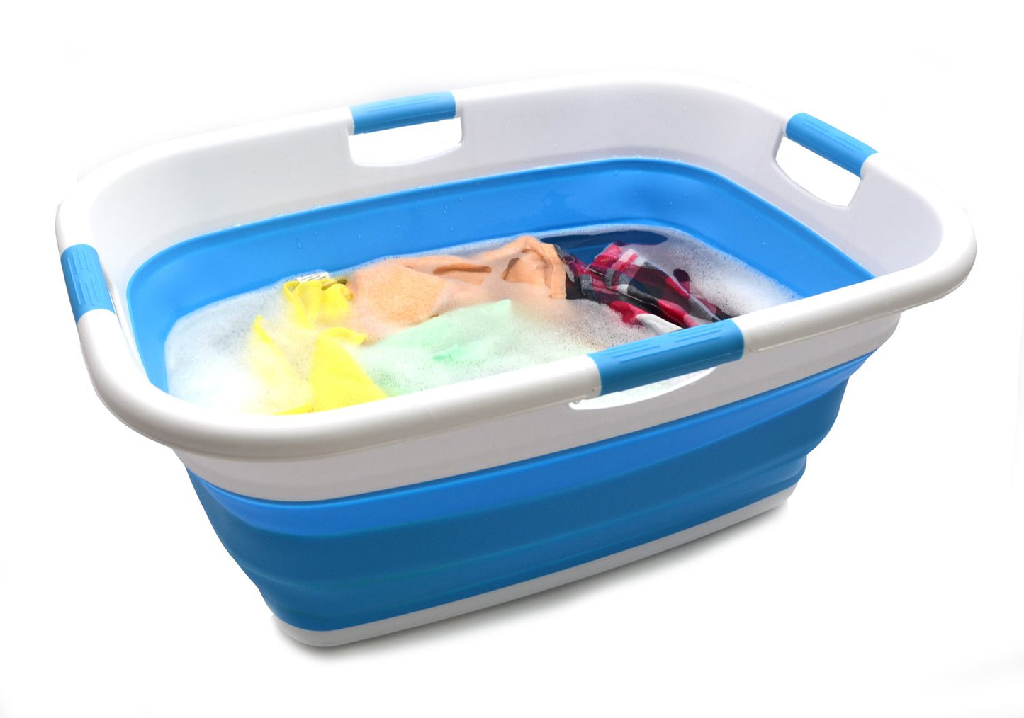SAMMART 49L(12.9 gallon) Collapsible 4 Handled Laundry Basket-Foldable Storage Container-Portable Washing Bin-Space Saving-Pet Bath Tub,Water capacity 37L(9.7 gallon) (2 pcs - Rectangular, Sky Blue)