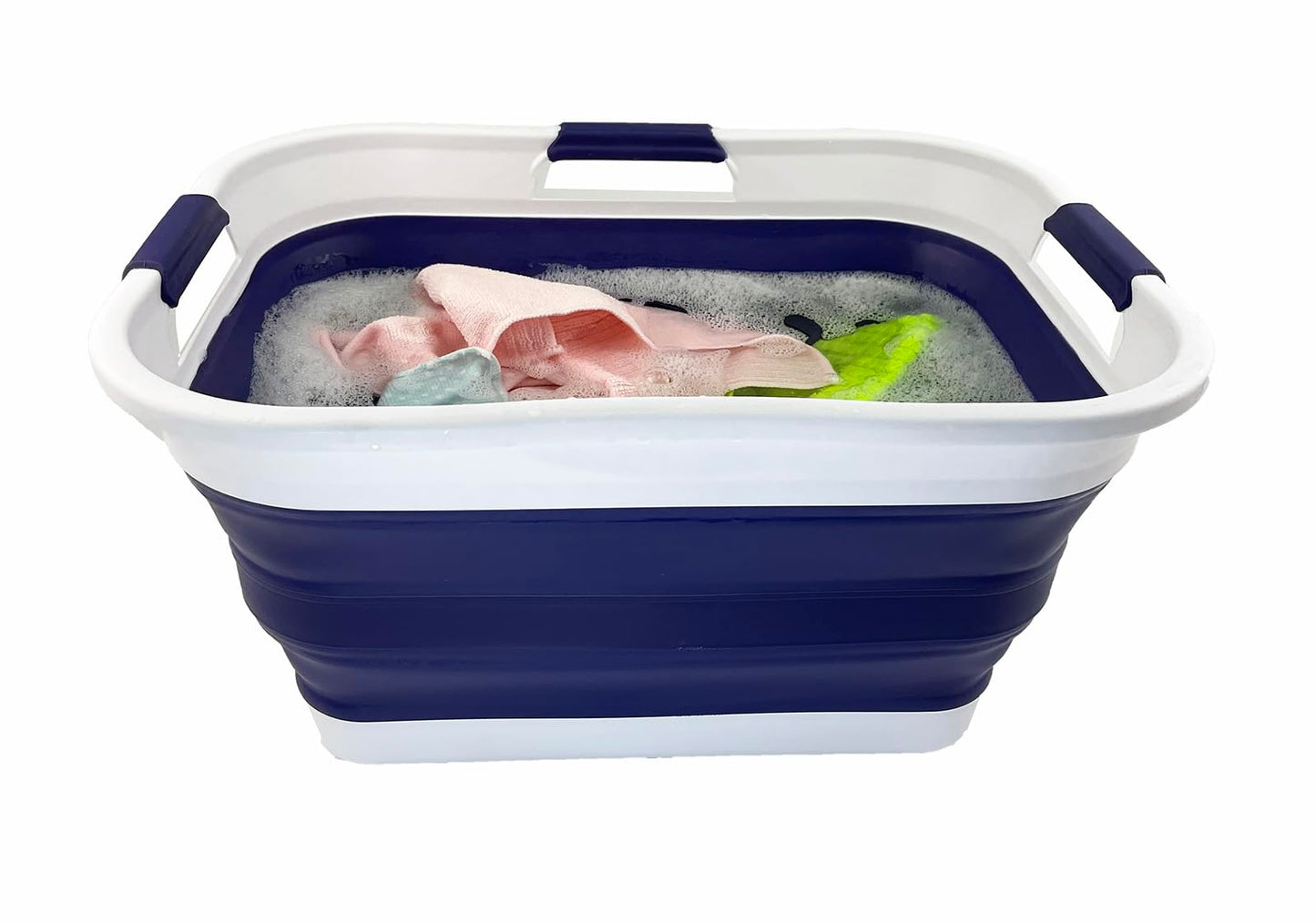 SAMMART 30L (8 gallons) Collapsible Plastic Laundry Washing Tub/Basket-Portable Pop Up Storage Container/Organizer-Foldable Laundry Hamper-Space Saving