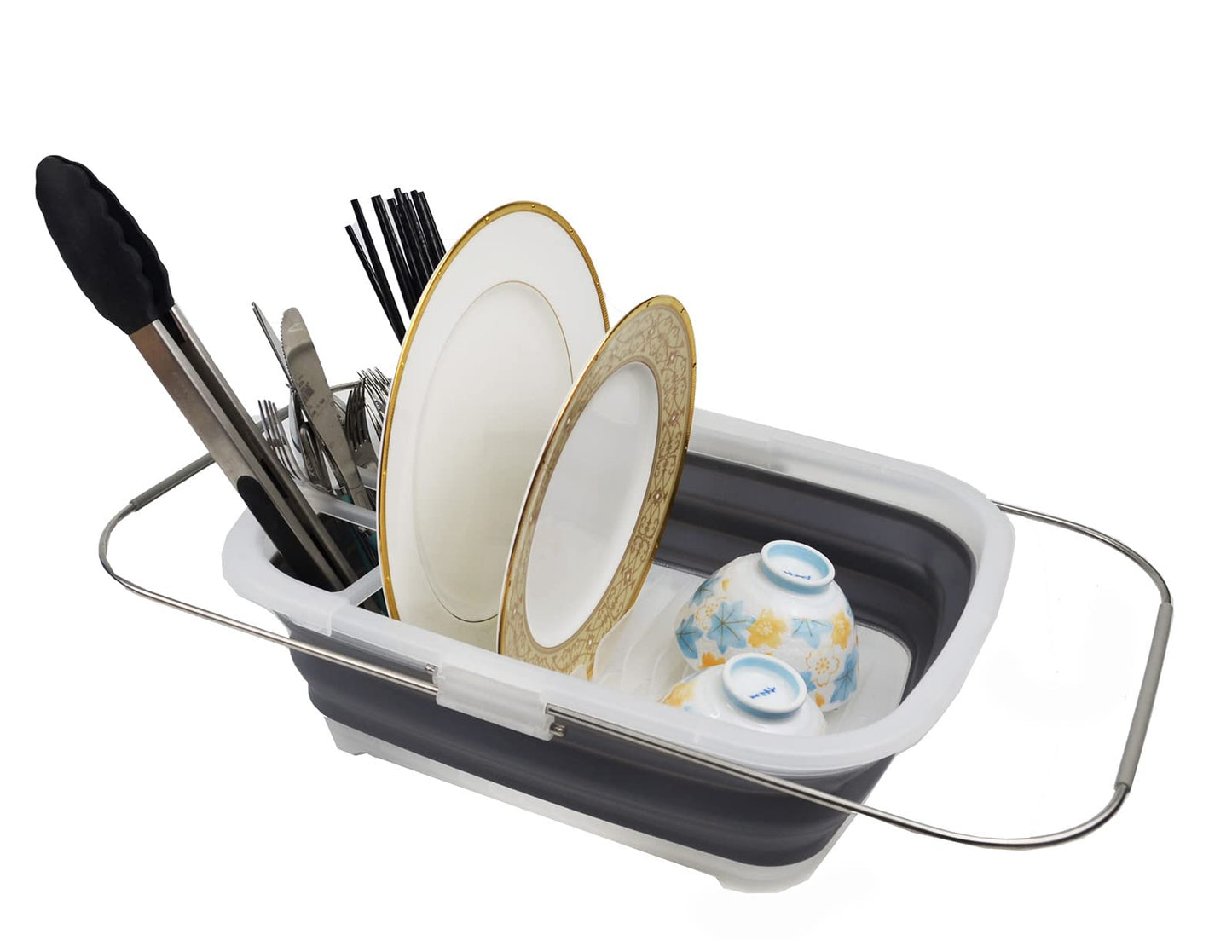 SAMMART 8L (2.11Gallons) Expandable Collapsible Dish Drainer - Foldable Drying Rack - Portable Dinnerware Organizer - Space Saving Kitchen Storage Tray