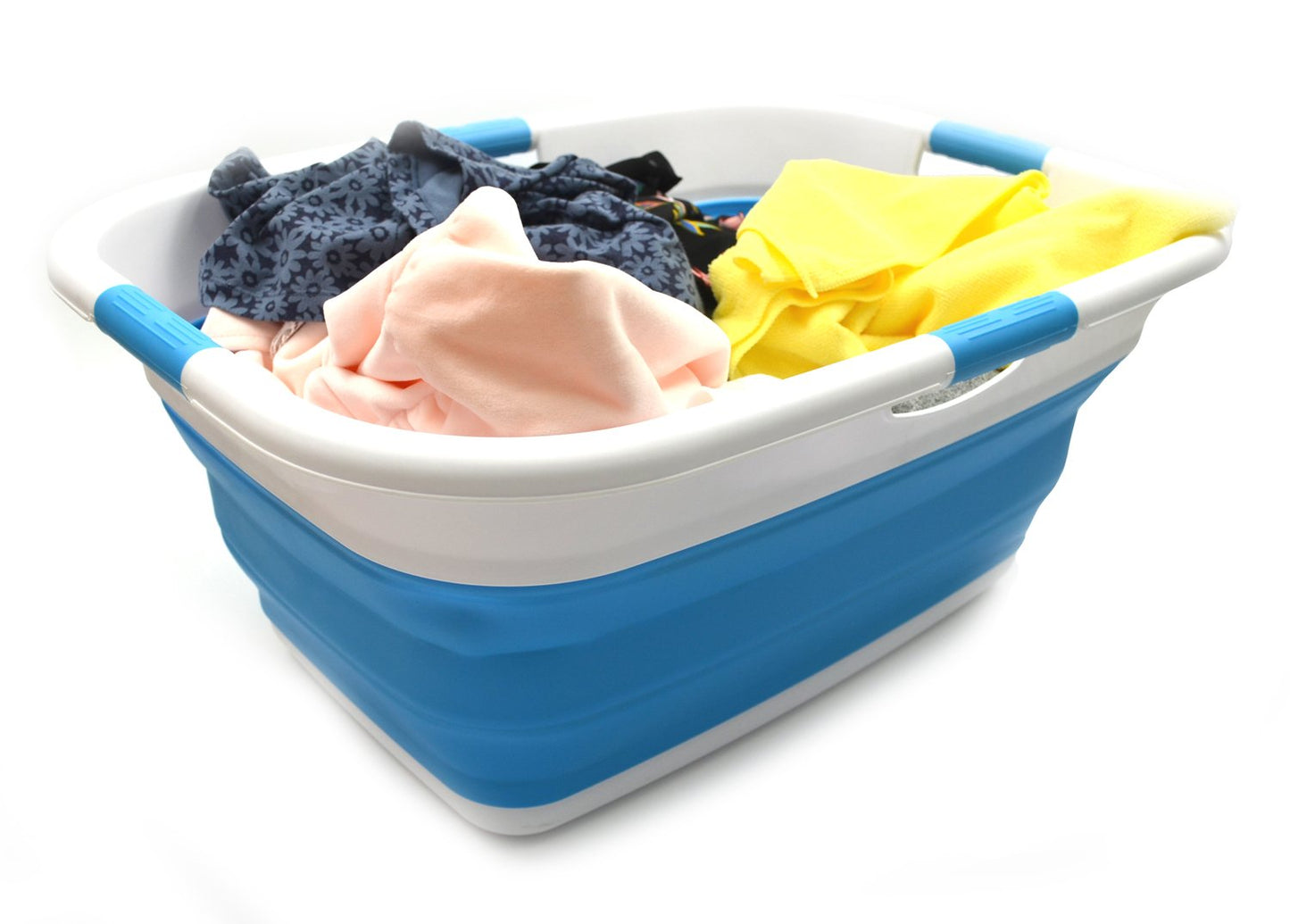 SAMMART 49L(12.9 gallon) Collapsible 4 Handled Laundry Basket-Foldable Storage Container-Portable Washing Bin-Space Saving-Pet Bath Tub,Water capacity 37L(9.7 gallon) (2 pcs - Rectangular, Sky Blue)