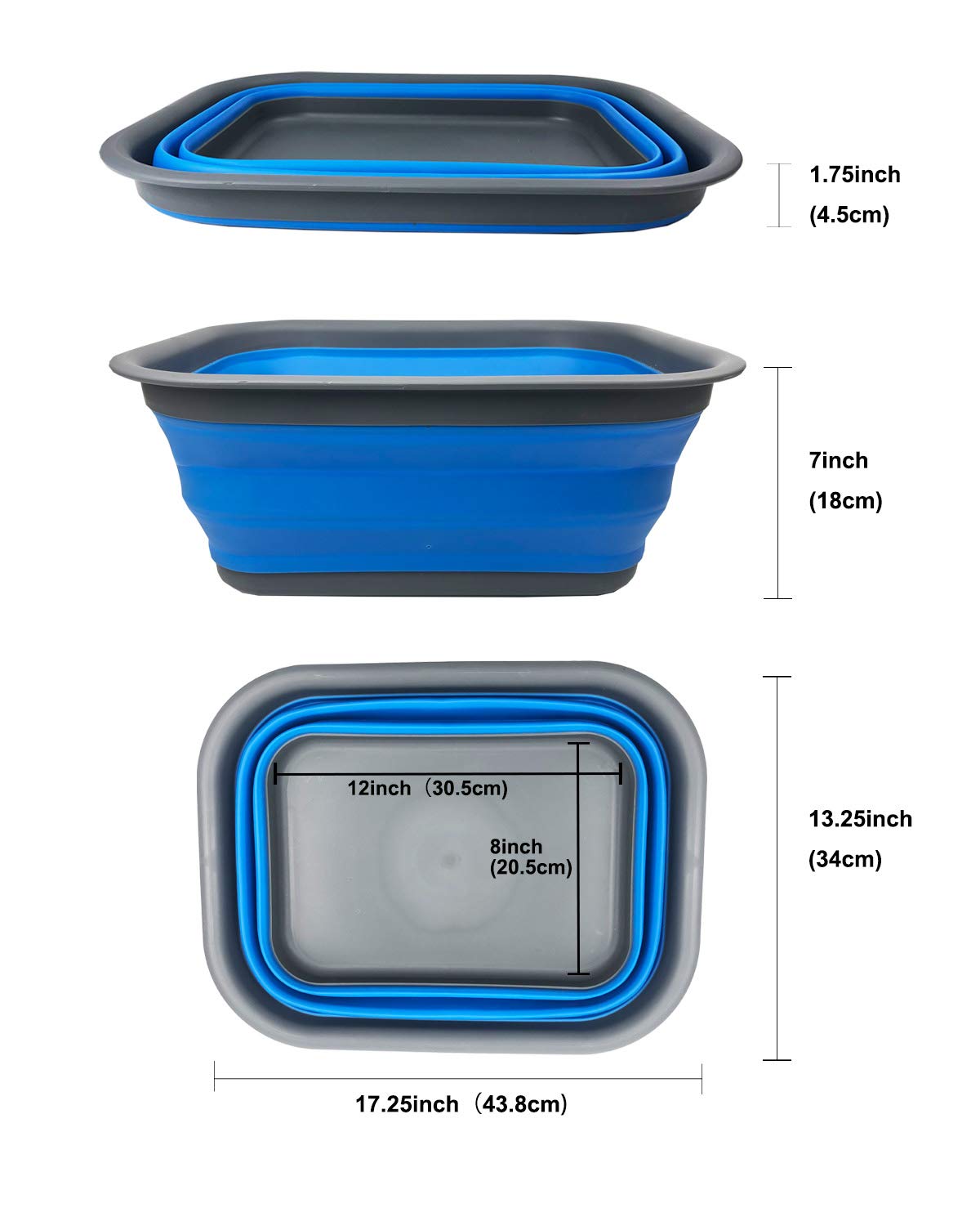 SAMMART Set of 2-15 L (3.96 Gallon) Collapsible Tub - Portable Outdoor Picnic Basket/Crater - Foldable Washing Tub - Space Saving Storage Container