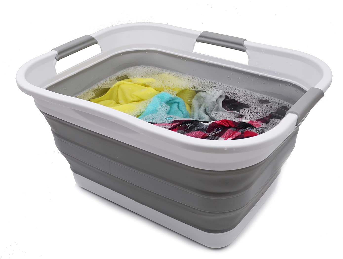 SAMMART 29L(7.6 gallon) Collapsible Plastic Laundry Basket - Foldable Pop Up Storage Container/Organizer - Portable Washing Tub - Space Saving Hamper/Basket - Water Capacity 24L(6.3 gallon)
