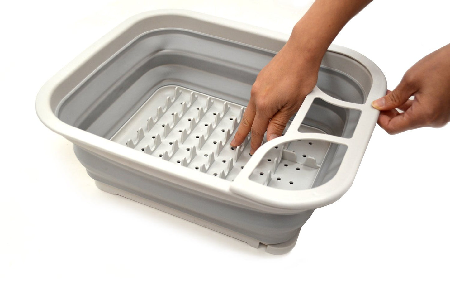 SAMMART Collapsible Dish Drainer with Drainer Board - Foldable Drying Rack Set - Portable Dinnerware Organizer - Space Saving Kitchen Storage Tray