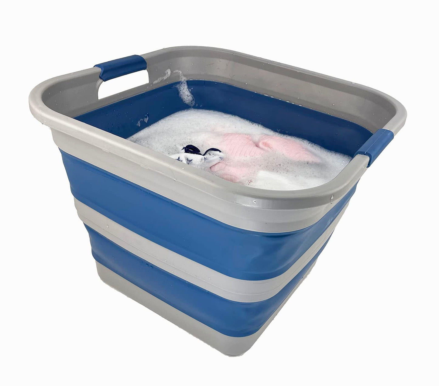 SAMMART Collpasible Item 35L (9.2 gallon) Collapsible Laundry Basket (Grey/Mist Blue))