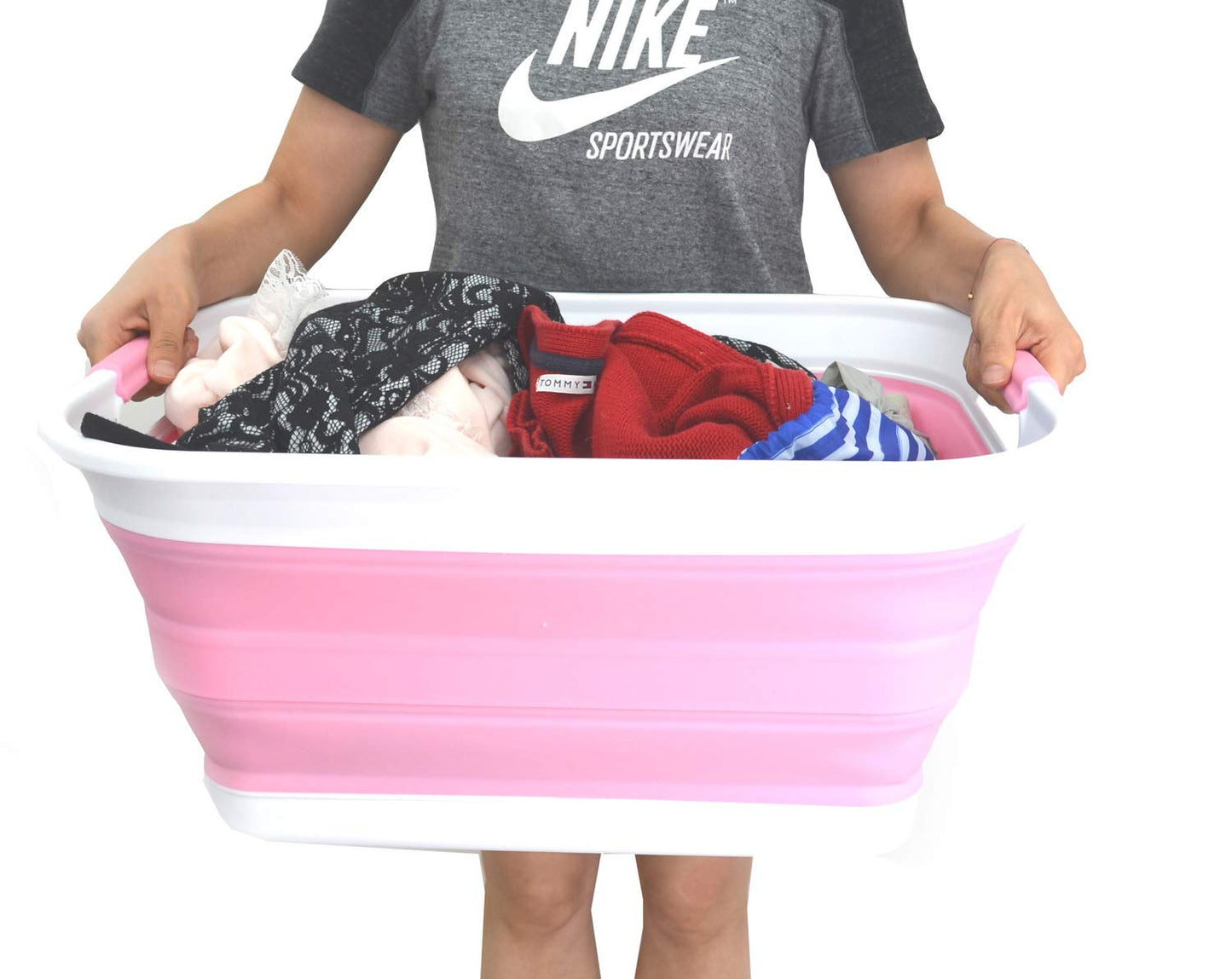 SAMMART 42L (11 Gallon) Collapsible Plastic Laundry Basket-Foldable Pop Up Storage Container/Organizer-Portable Washing Tub-Space Saving Basket, Water Capacity 34L(9 Gallon)