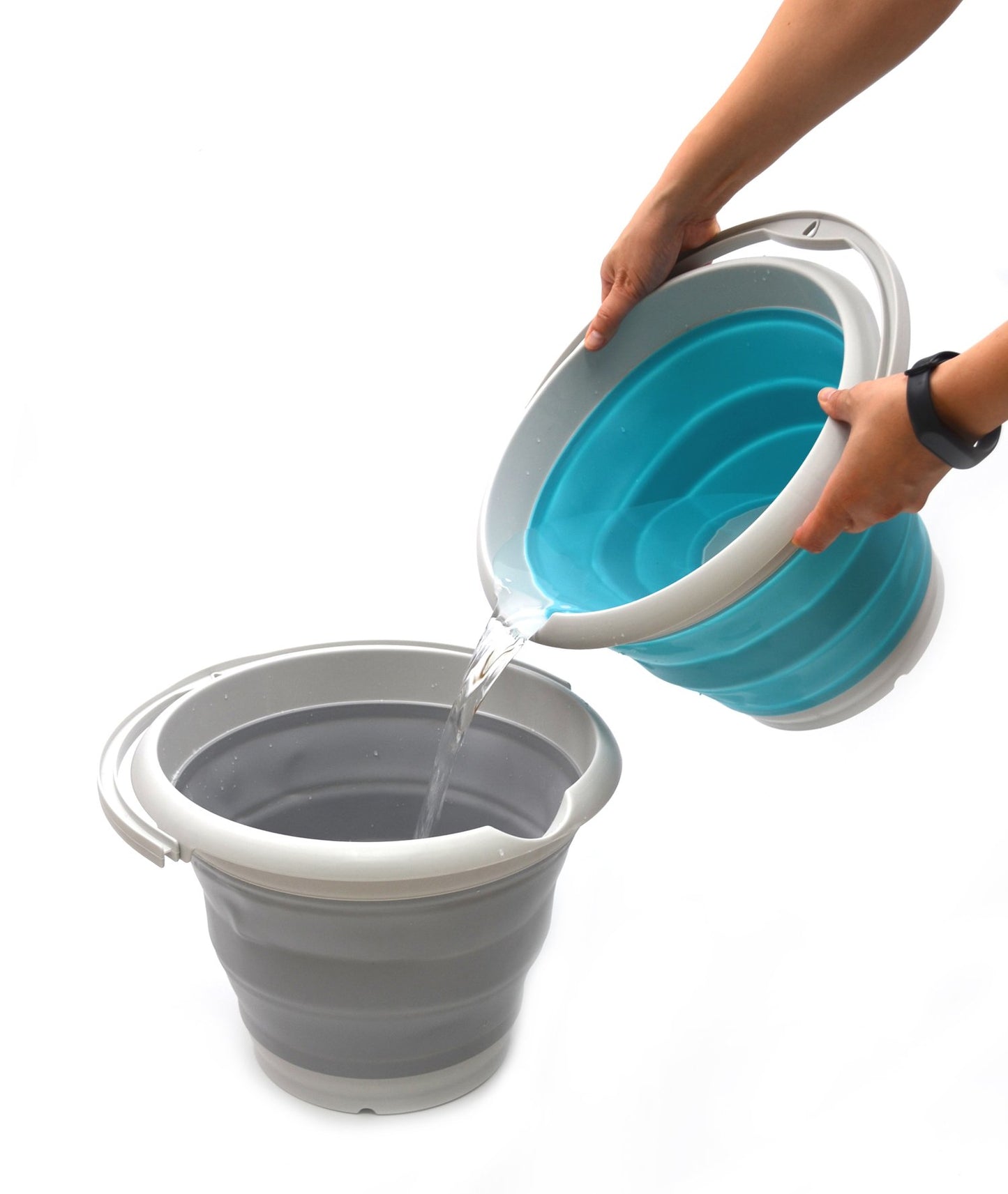 SAMMART Set of 2-10L (2.6 Gallon) Collapsible Plastic Bucket - Foldable Round Tub - Portable Fishing Water Pail - Space Saving Outdoor Waterpot, Size 33cm Dia (2, Bright Blue)