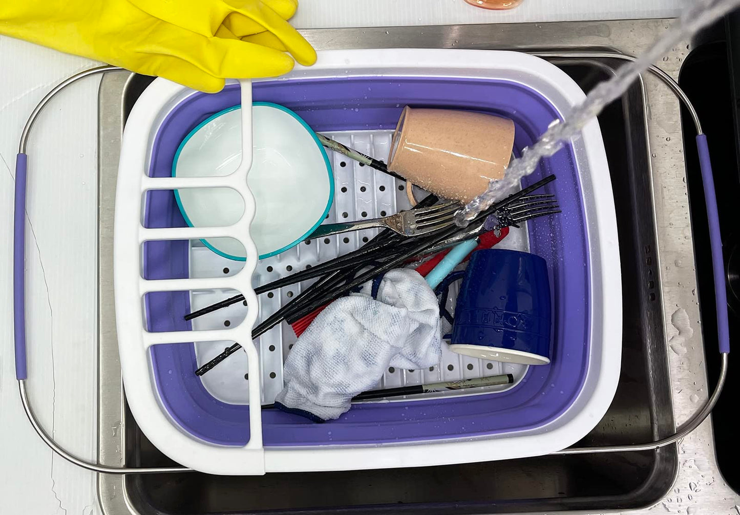 SAMMART 8L (2.11Gallons) Expandable Collapsible Dish Drainer - Foldable Drying Rack - Portable Dinnerware Organizer - Space Saving Kitchen Storage Tray