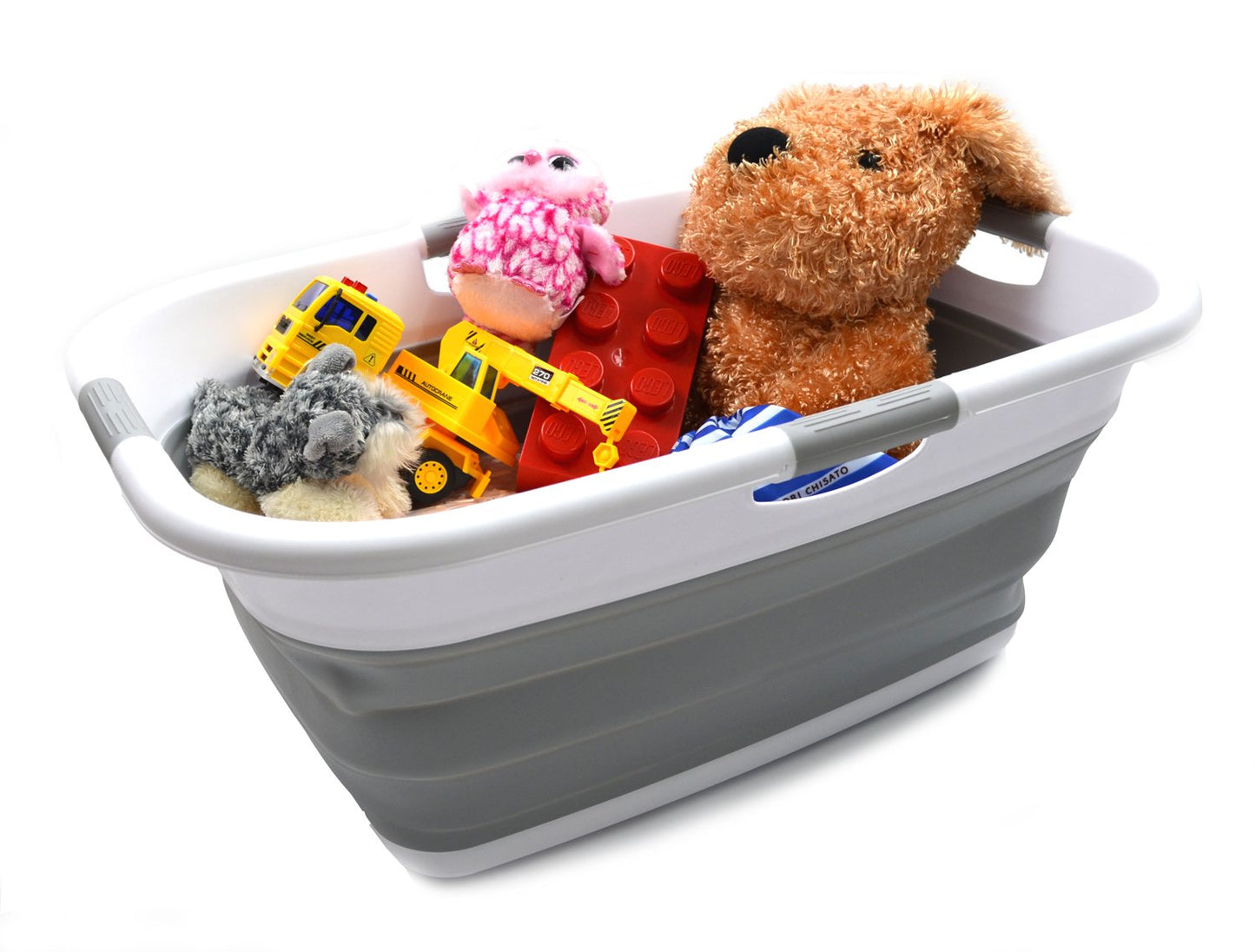 SAMMART 49L (12.9 Gallon) Collapsible 3-Handled Plastic Laundry Basket - Oval Tub - Portable Washing Tub-Space Saving Laundry Hamper, Water Capacity 44L / 11.6 Gallon (2 pcs - Rectangular, Grey)