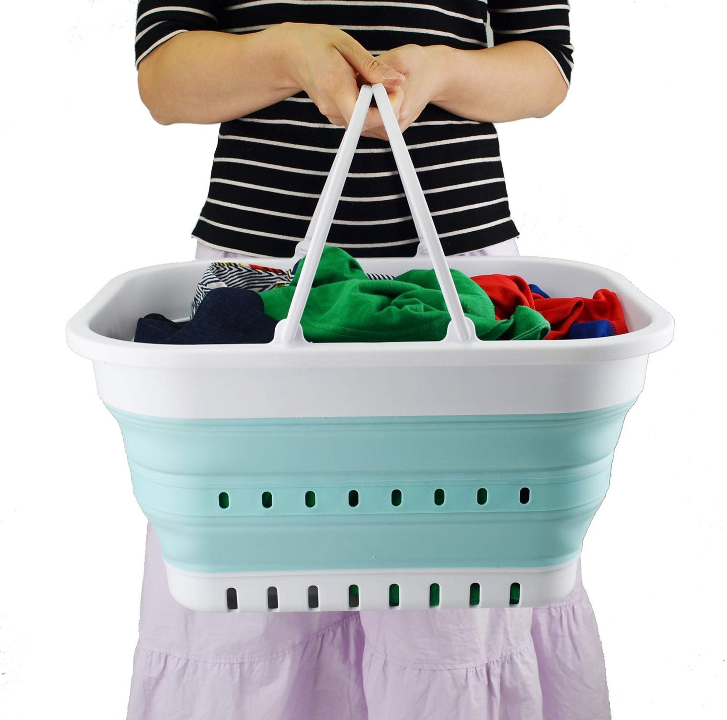 SAMMART Collapsible Plastic Laundry Basket with Handle 19L (5 Gallons) - Portable Outdoor Picnic Baskets/Crate - Foldable Storage Container for Camping and Home