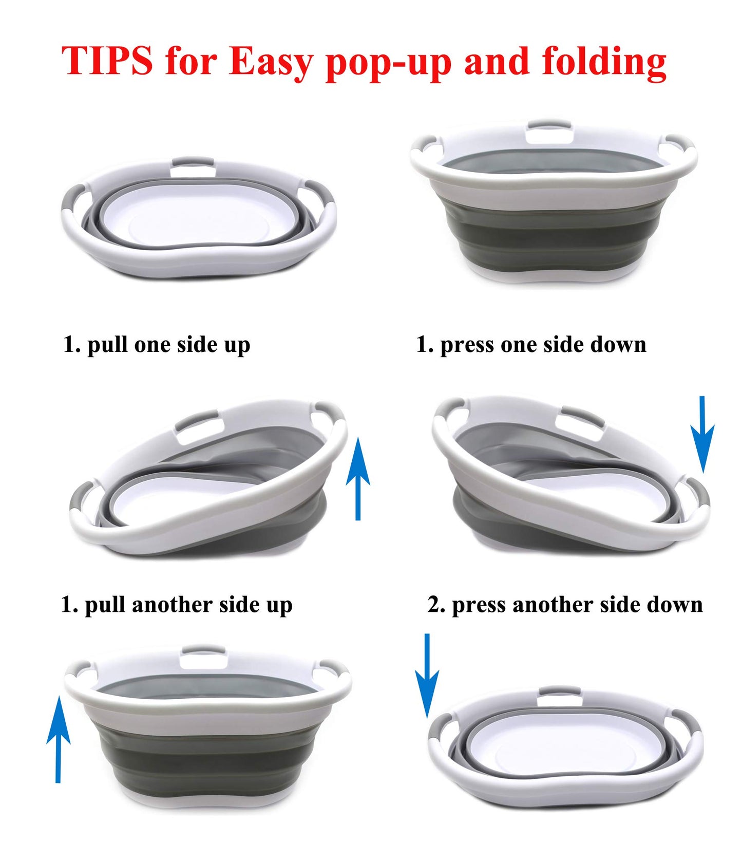 SAMMART 36L(9.5 Gallon) Collapsible Plastic Laundry Basket-Oval Tub/Basket-Foldable Storage Container-Portable Washing Tub-Space Saving Laundry Hamper,Water Capacity 27L(7.1 Gallon)