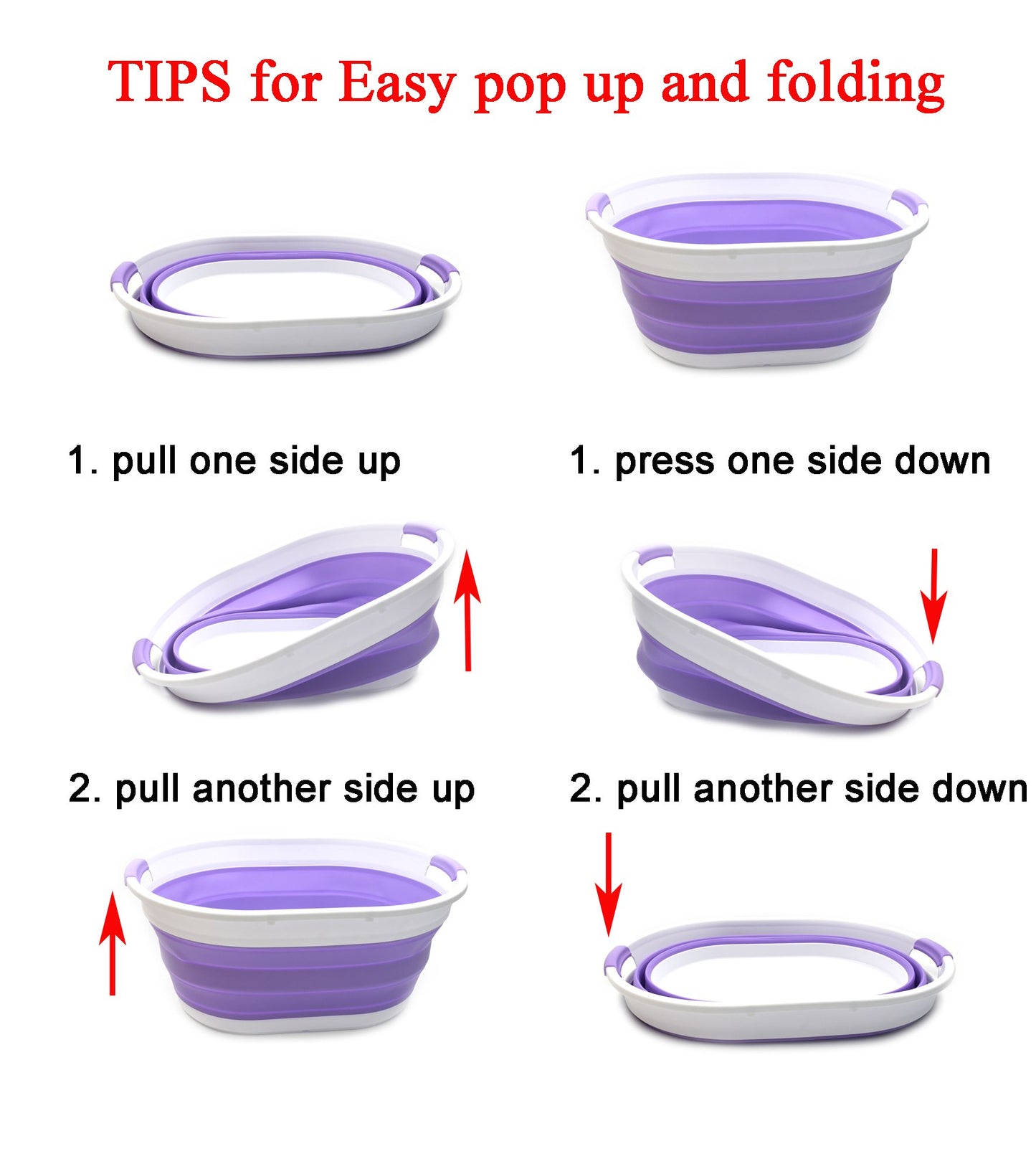 SAMMART 39L(10.3 gallon) Collapsible Plastic Laundry Basket - Oval Tub/Basket - Foldable Storage Container-Portable Washing Tub - Space Saving Laundry Hamper, Water capacity: 30L (7.9 gallon)