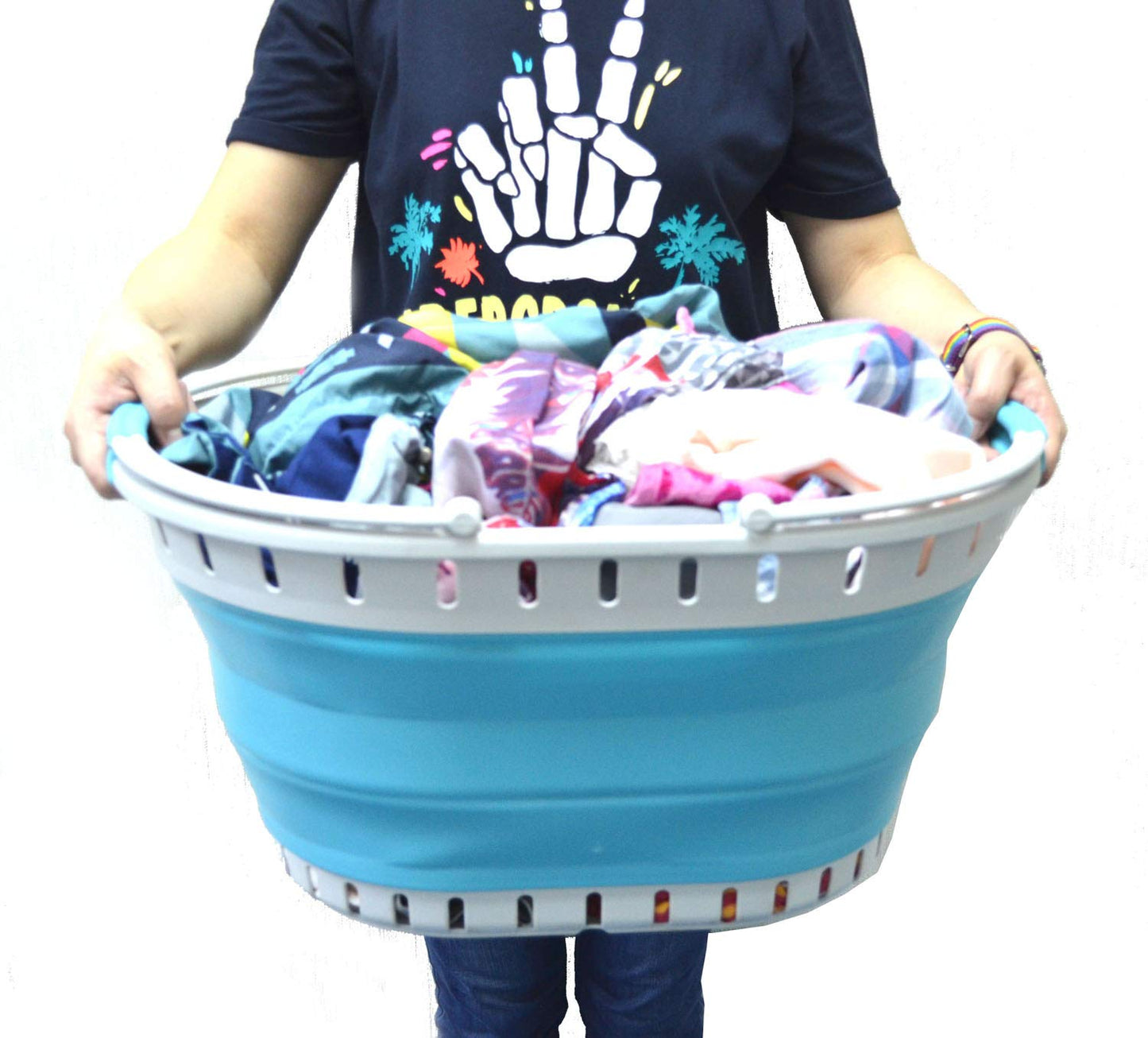 SAMMART 25L (6.6 gallon) Collapsible Plastic Laundry Basket - Foldable Pop Up Storage Container/Organizer - Portable Shopping Basket - Space Saving Hamper/Tub