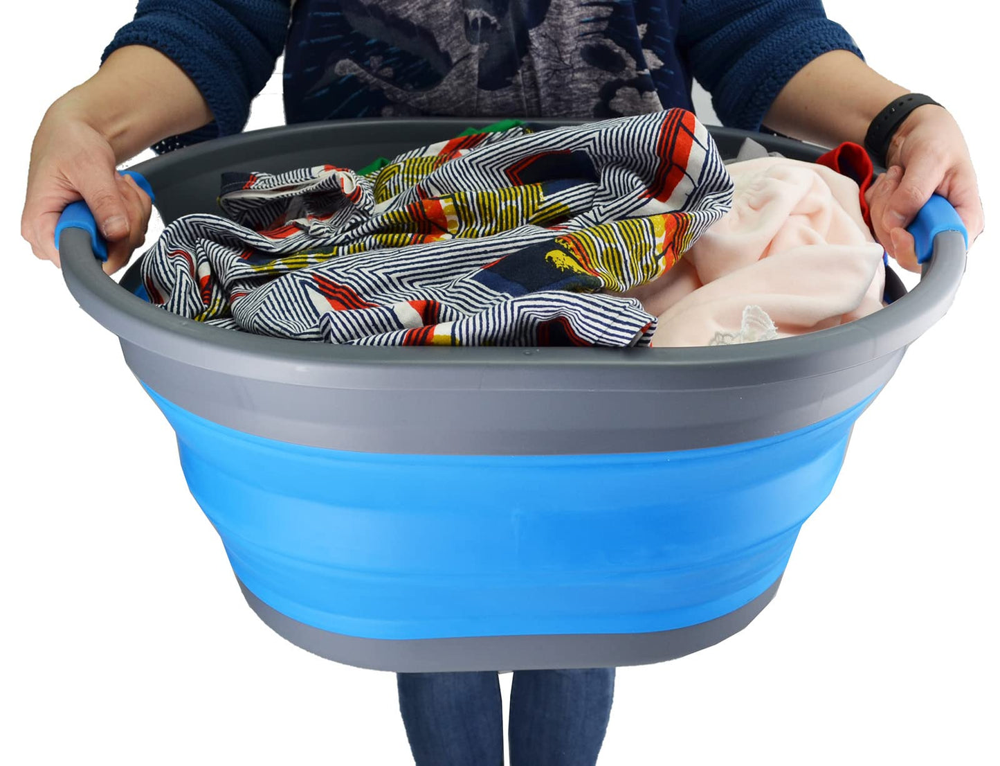SAMMART 32L (8.4 Gallon) Collapsible Plastic Laundry Basket - Foldable Pop Up Storage Container/Organizer - Portable Washing Tub - Space Saving Hamper, Water Capacity: 24L