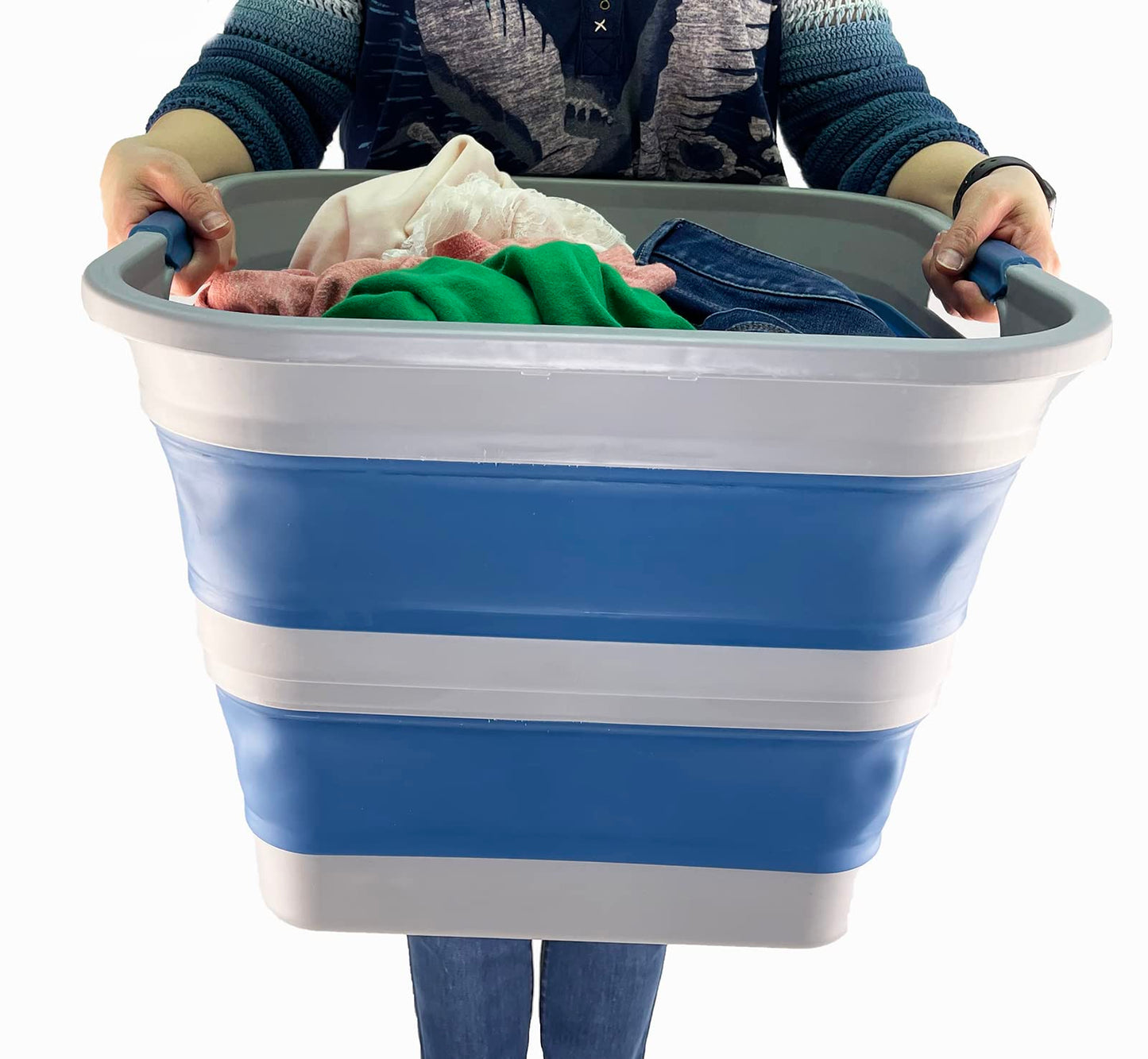 SAMMART Collpasible Item 35L (9.2 gallon) Collapsible Laundry Basket (Grey/Mist Blue))