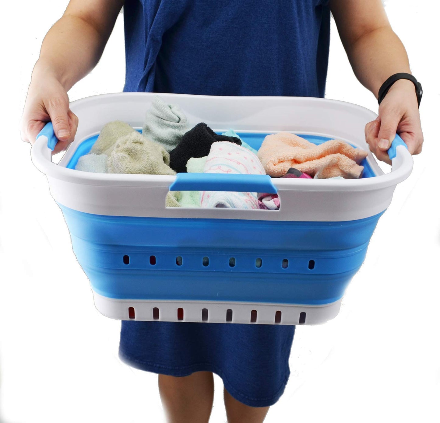 SAMMART 19L (5 Gallon) Collapsible Super Mini 3 Handled Plastic Laundry Basket - Foldable Pop Up Storage Container/Organizer - Space Saving Hamper/Basket