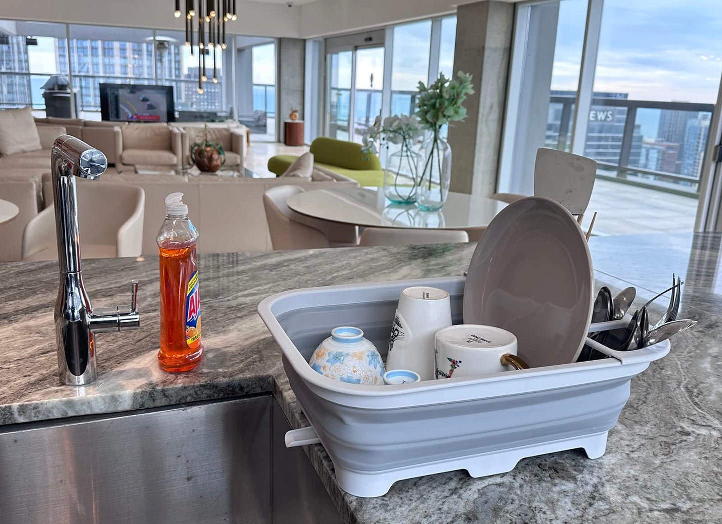 SAMMART 12L (3.17 Gallon) Collapsible Dish Drainer with Swivel spout - Foldable Drying Rack Set - Portable Dinnerware Organizer - Space Saving Kitchen Storage Tray