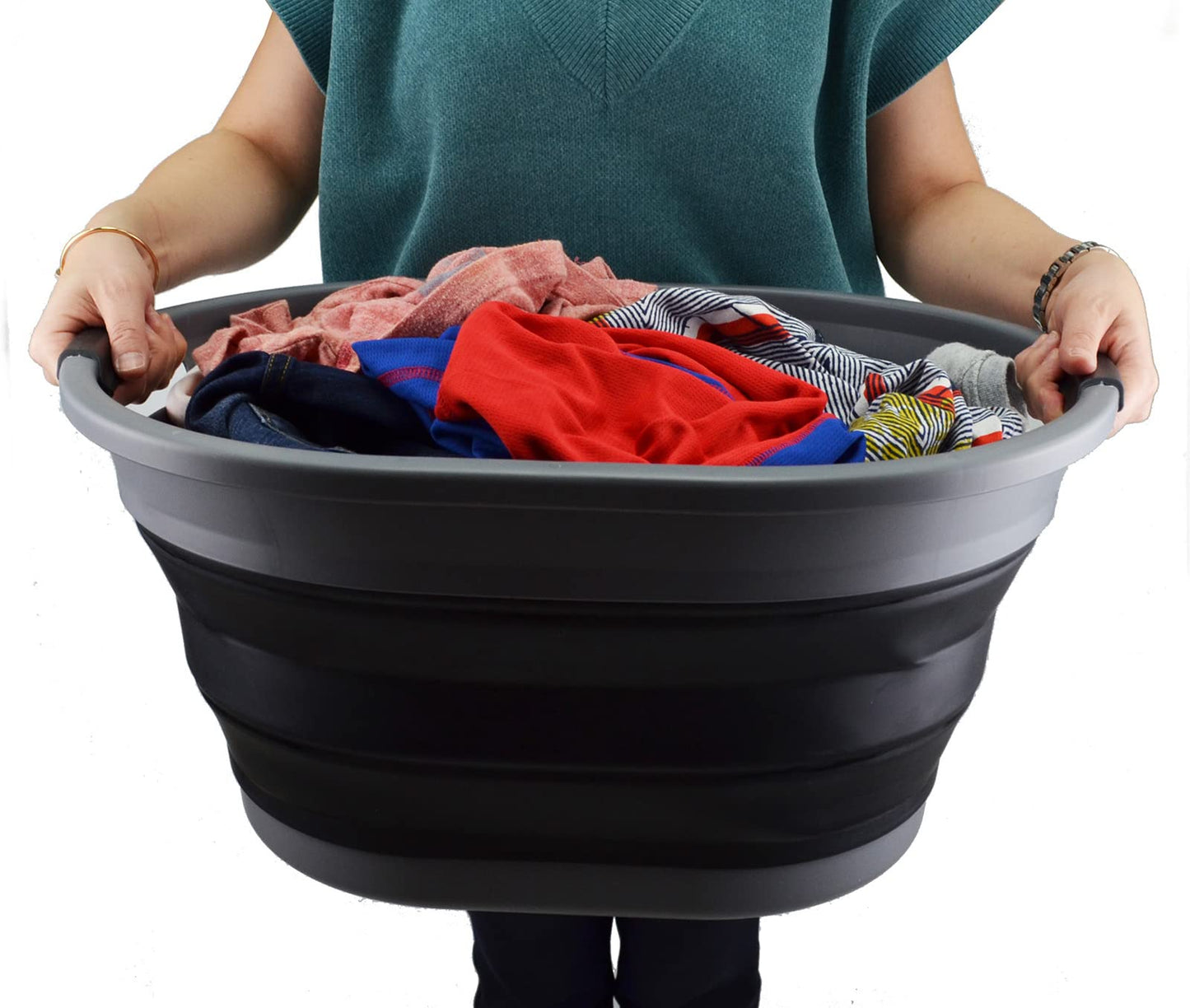 SAMMART 32L (8.4 Gallon) Collapsible Plastic Laundry Basket - Foldable Pop Up Storage Container/Organizer - Portable Washing Tub - Space Saving Hamper, Water Capacity: 24L