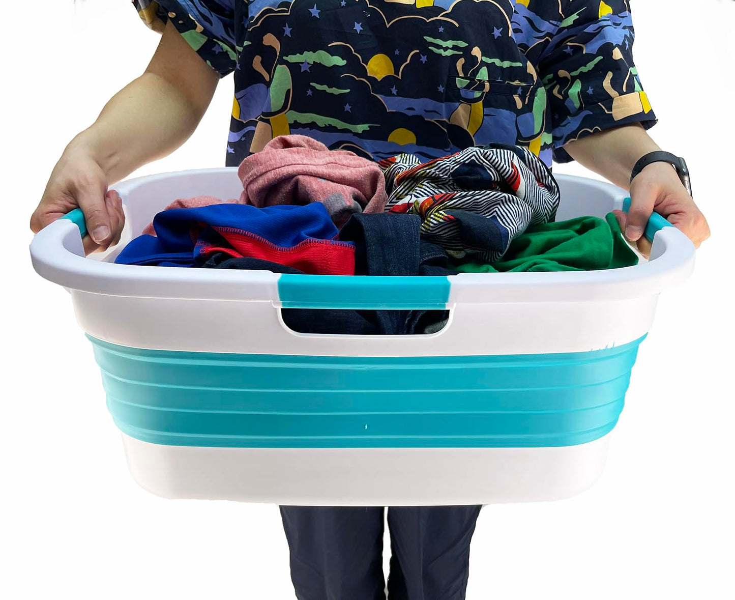 SAMMART 30L (7.9 gallon) Collapsible Plastic Laundry Basket - Foldable Pop Up Storage Container/Organizer - Portable Washing Tub - Space Saving Hamper/Basket