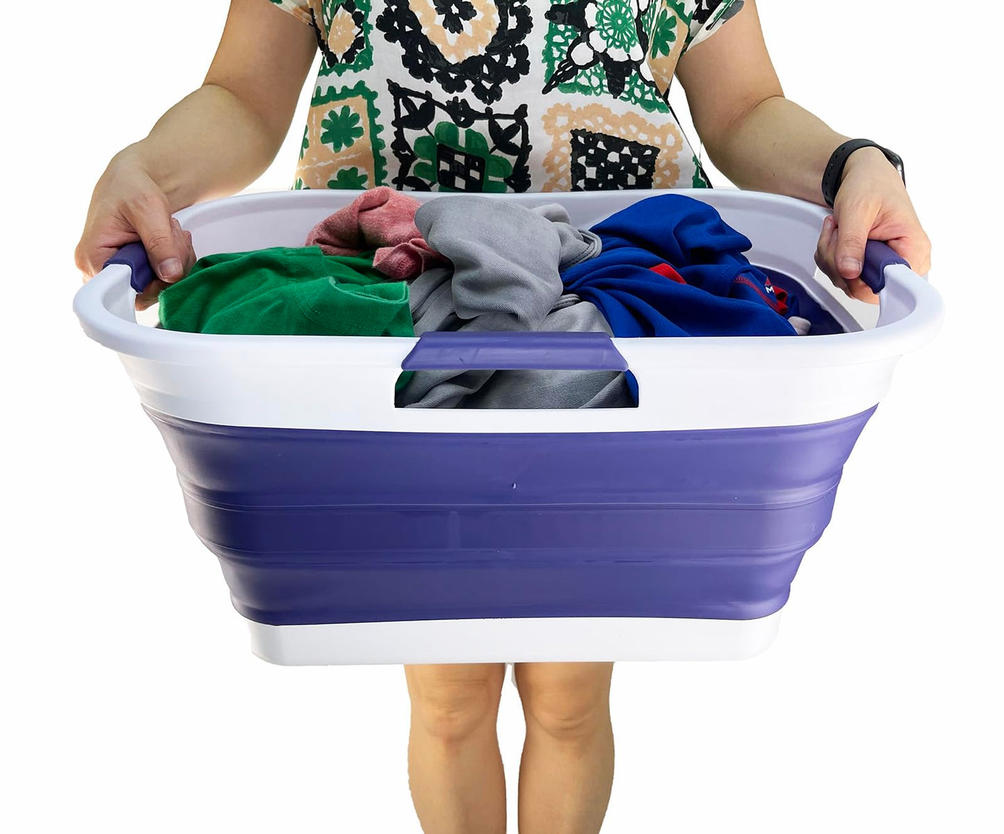 SAMMART 30L (8 gallons) Collapsible Plastic Laundry Washing Tub/Basket-Portable Pop Up Storage Container/Organizer-Foldable Laundry Hamper-Space Saving
