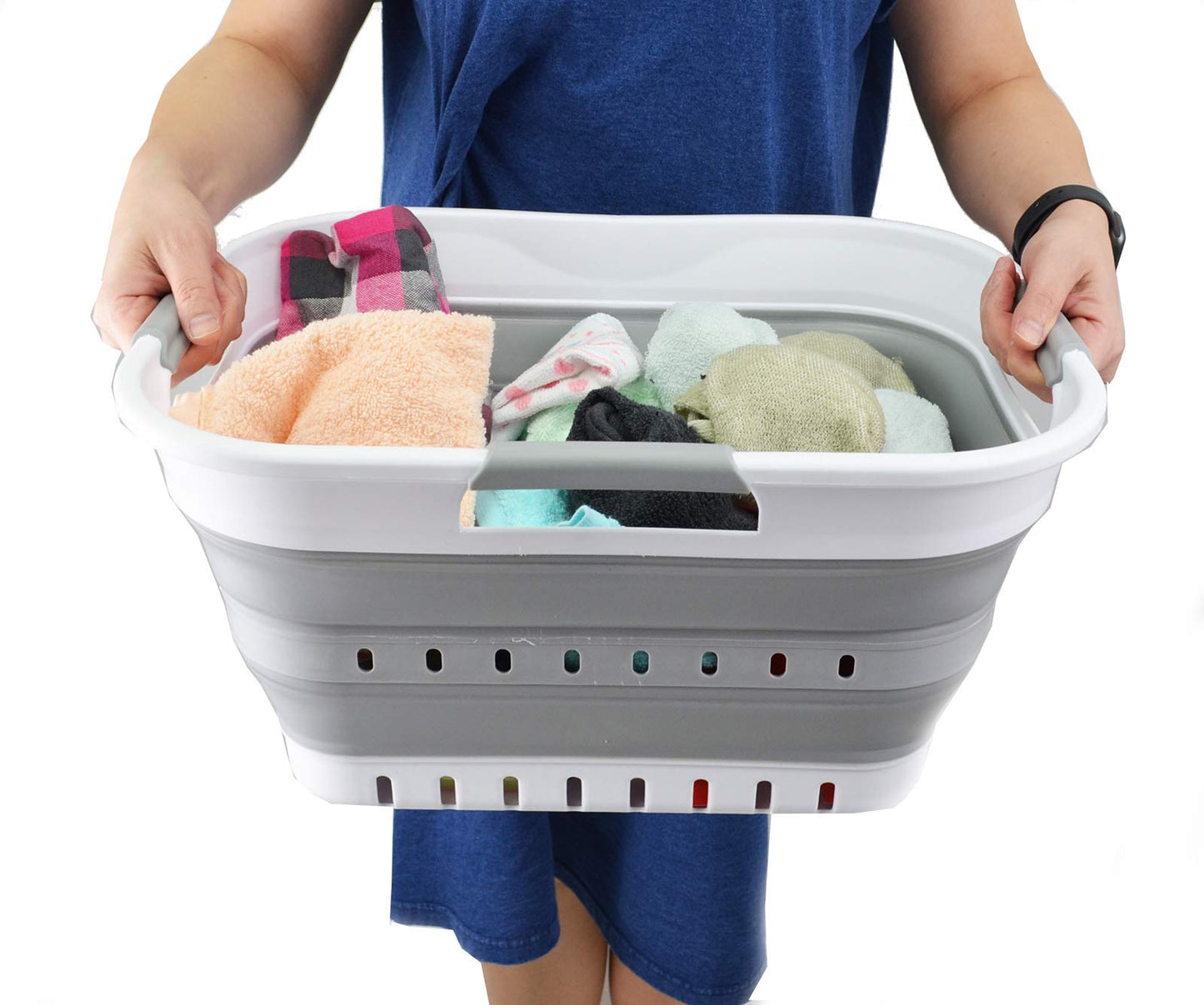 SAMMART 19L (5 Gallon) Collapsible Super Mini 3 Handled Plastic Laundry Basket - Foldable Pop Up Storage Container/Organizer - Space Saving Hamper/Basket