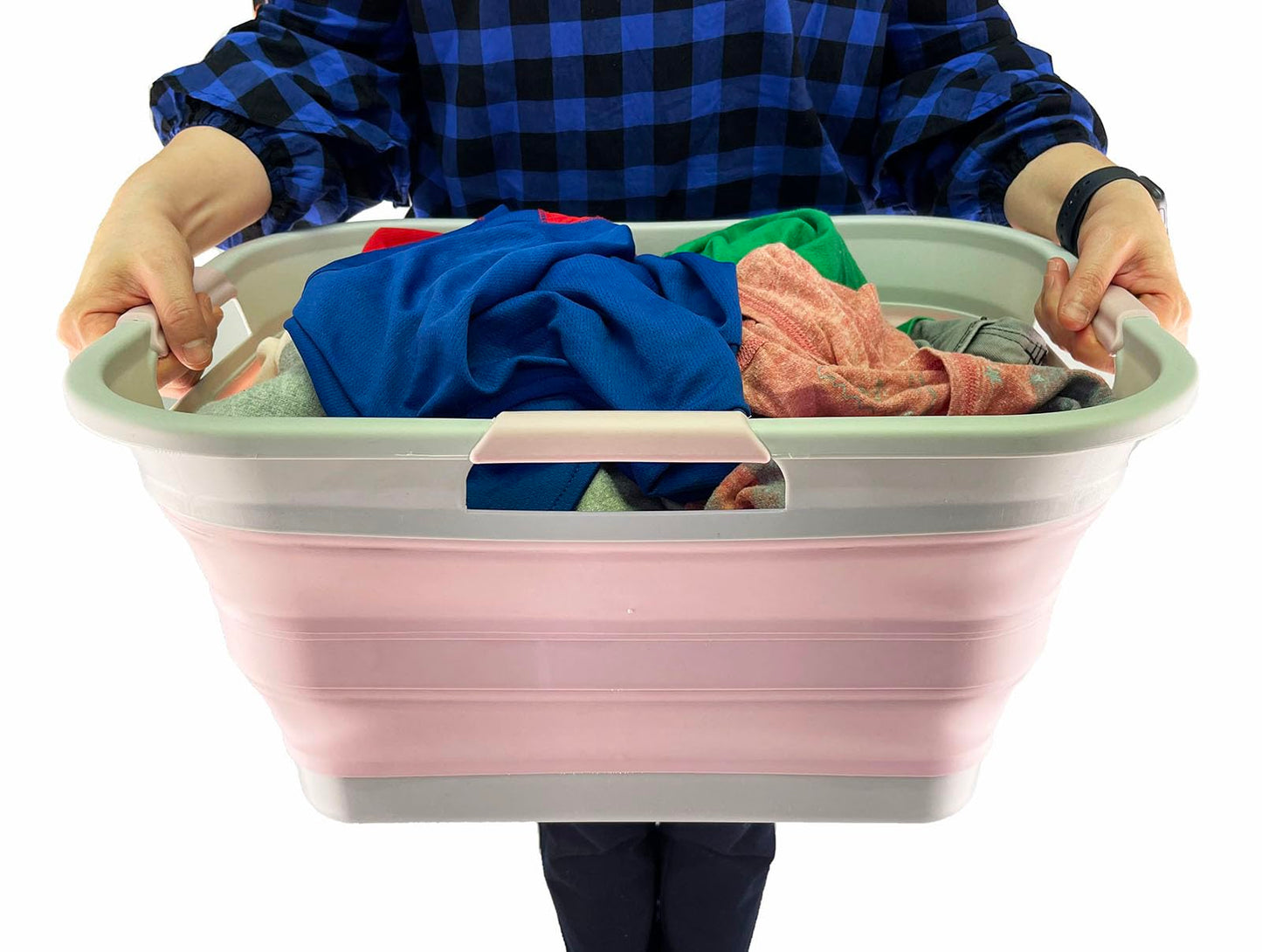 SAMMART 30L (8 gallons) Collapsible Plastic Laundry Washing Tub/Basket-Portable Pop Up Storage Container/Organizer-Foldable Laundry Hamper-Space Saving