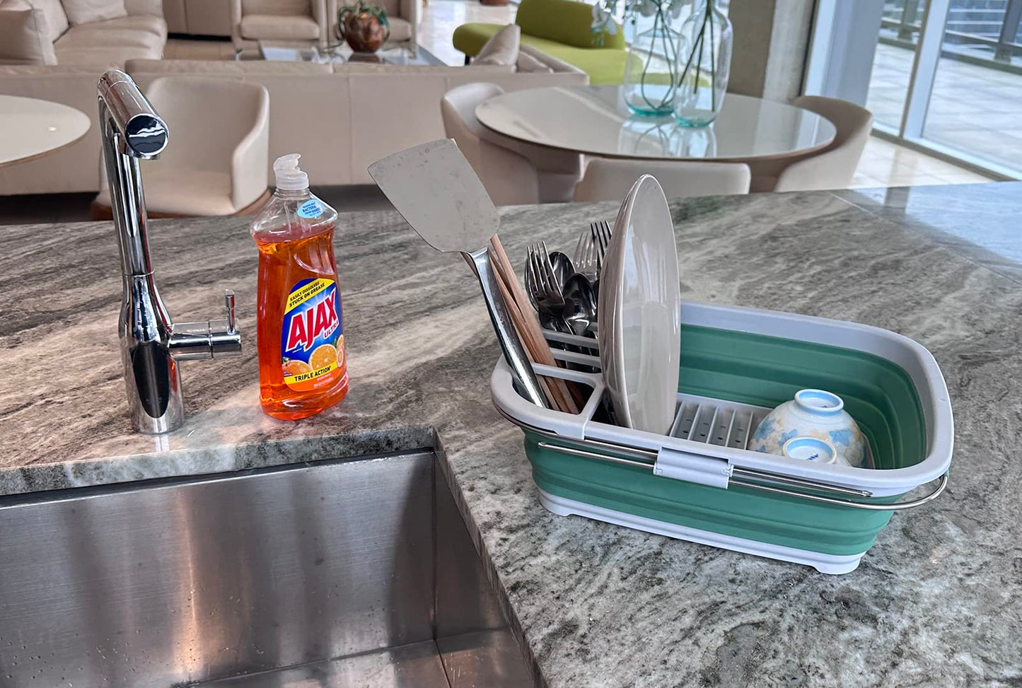 SAMMART 8L (2.11Gallons) Expandable Collapsible Dish Drainer - Foldable Drying Rack - Portable Dinnerware Organizer - Space Saving Kitchen Storage Tray