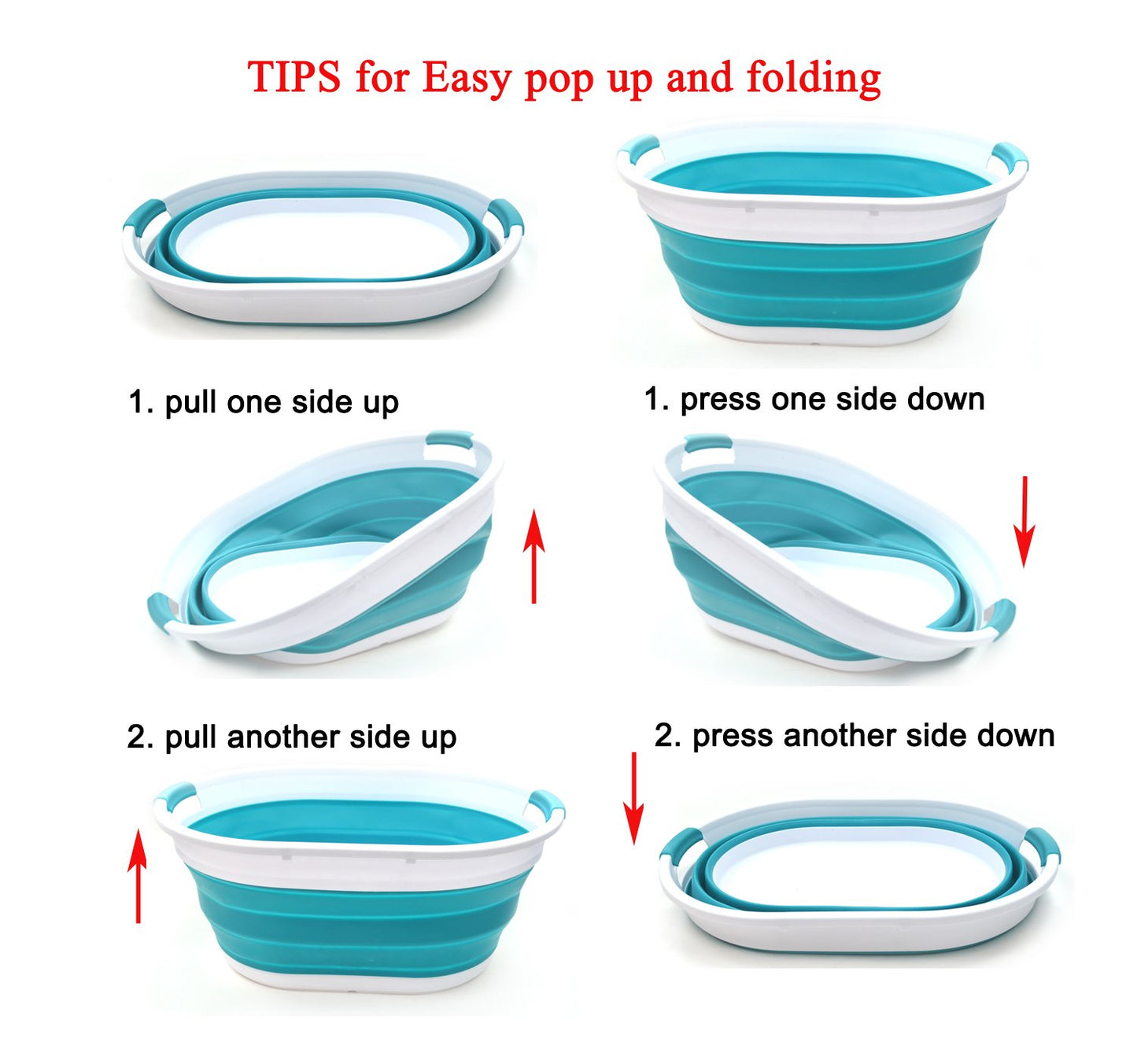 SAMMART 39L(10.3 gallon) Collapsible Plastic Laundry Basket - Oval Tub/Basket - Foldable Storage Container-Portable Washing Tub - Space Saving Laundry Hamper, Water capacity: 30L (7.9 gallon)