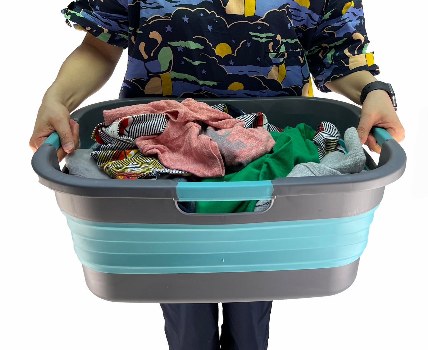 SAMMART 30L (7.9 gallon) Collapsible Plastic Laundry Basket - Foldable Pop Up Storage Container/Organizer - Portable Washing Tub - Space Saving Hamper/Basket