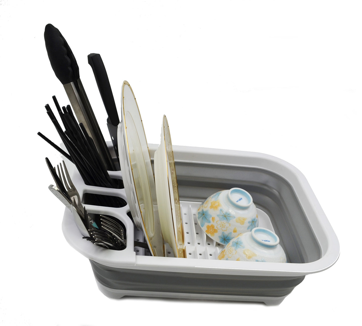 SAMMART Collapsible Dish Drainer with Drainer Board - Foldable Drying Rack Set - Portable Dinnerware Organizer - Space Saving Kitchen Storage Tray