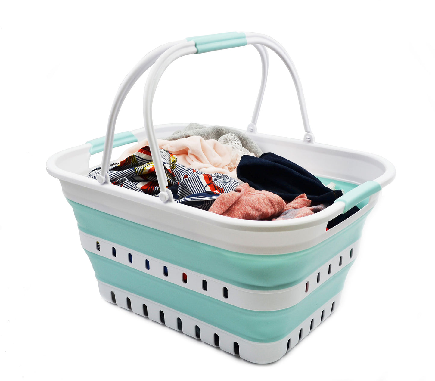 SAMMART 29L (7.6 Gallon) Collapsible Tub with Handle - Portable Outdoor Picnic Basket/Crater - Foldable Shopping Bag - Space Saving Storage Container