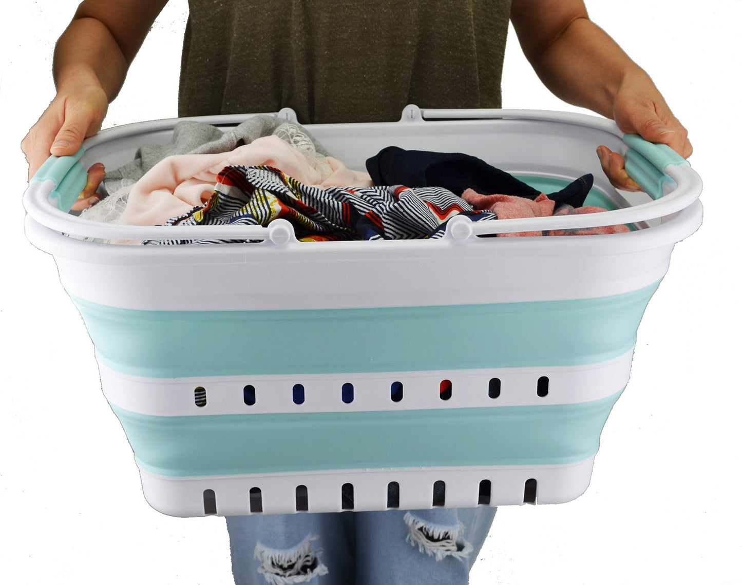 SAMMART 29L (7.6 Gallon) Collapsible Tub with Handle - Portable Outdoor Picnic Basket/Crater - Foldable Shopping Bag - Space Saving Storage Container