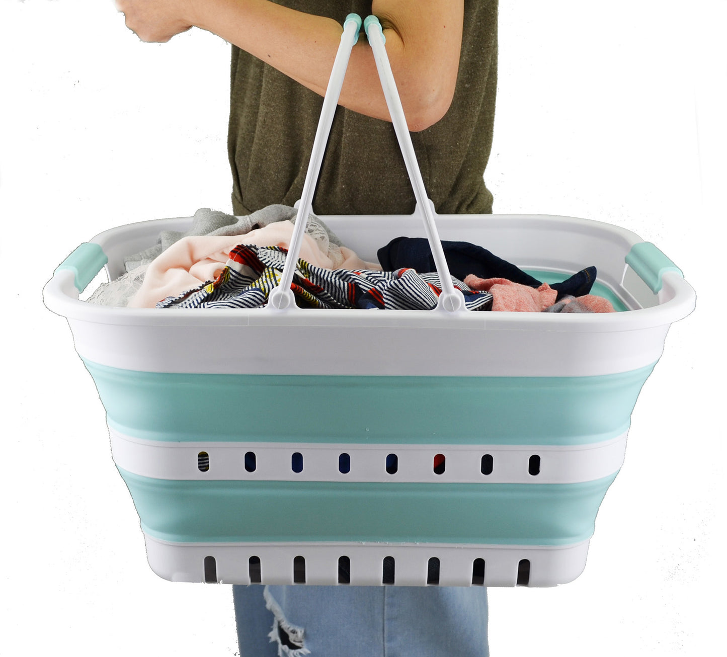 SAMMART 29L (7.6 Gallon) Collapsible Tub with Handle - Portable Outdoor Picnic Basket/Crater - Foldable Shopping Bag - Space Saving Storage Container