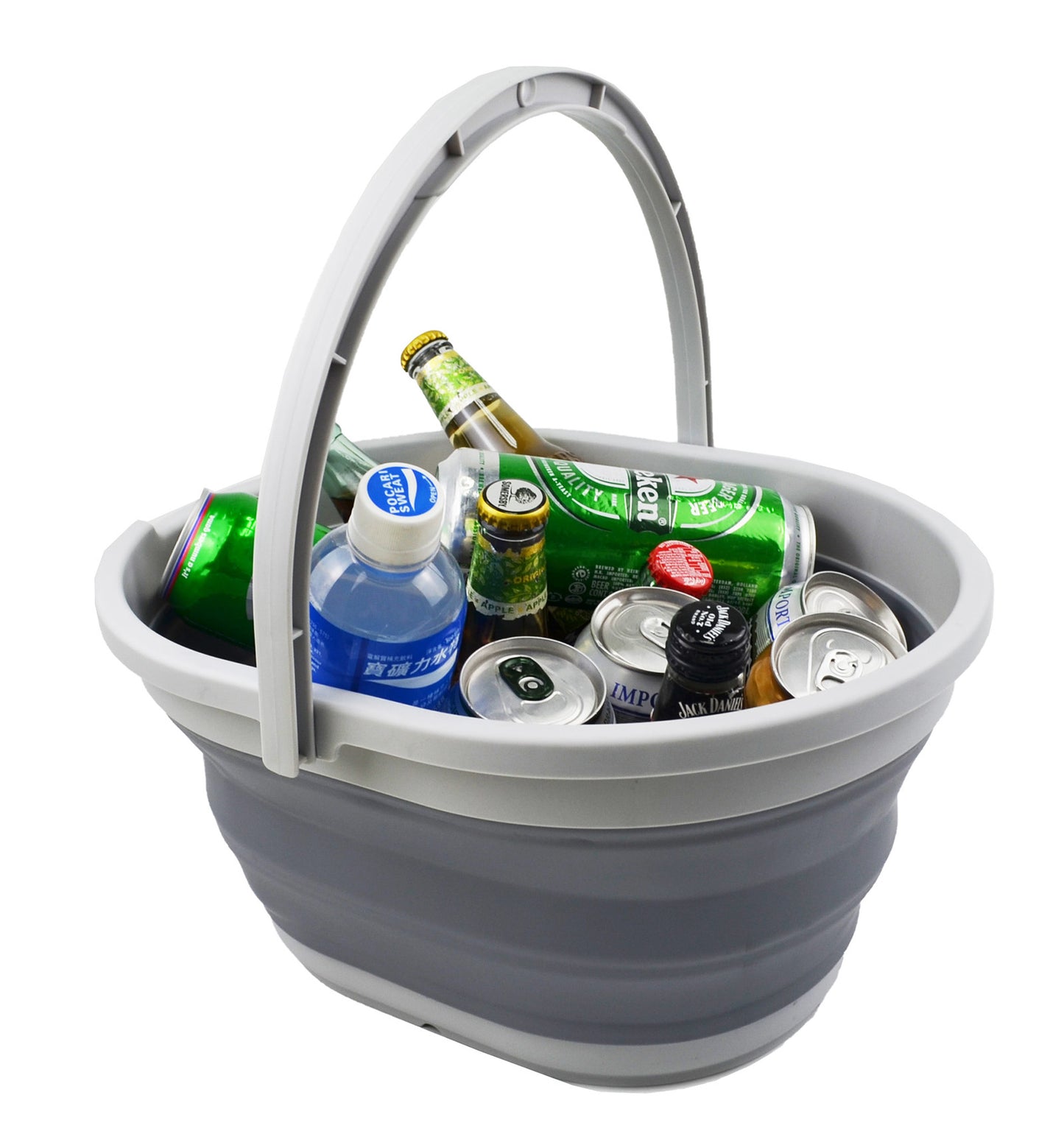 SAMMART Collapsible Plastic Basket with Handle 11L (2.9 Gallon) - Portable Outdoor Picnic Basket/Container - Foldable Basin for Washing Dishes, Camping, Hiking