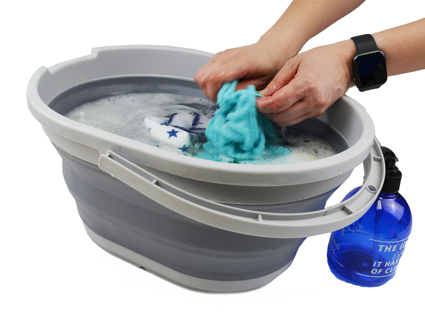 SAMMART Collapsible Plastic Basket with Handle 11L (2.9 Gallon) - Portable Outdoor Picnic Basket/Container - Foldable Basin for Washing Dishes, Camping, Hiking