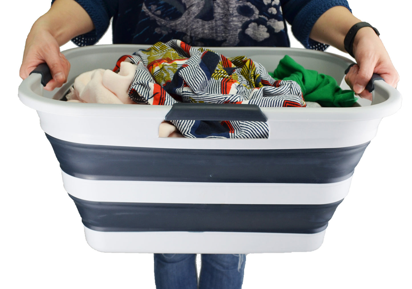 SAMMART 30L(8 gallon) Collapsible Plastic Laundry Basket - Foldable Pop Up Storage Container/Organizer - Portable Washing Tub - Space Saving Hamper/Basket - Water Capacity 24L(6.3 gallon)