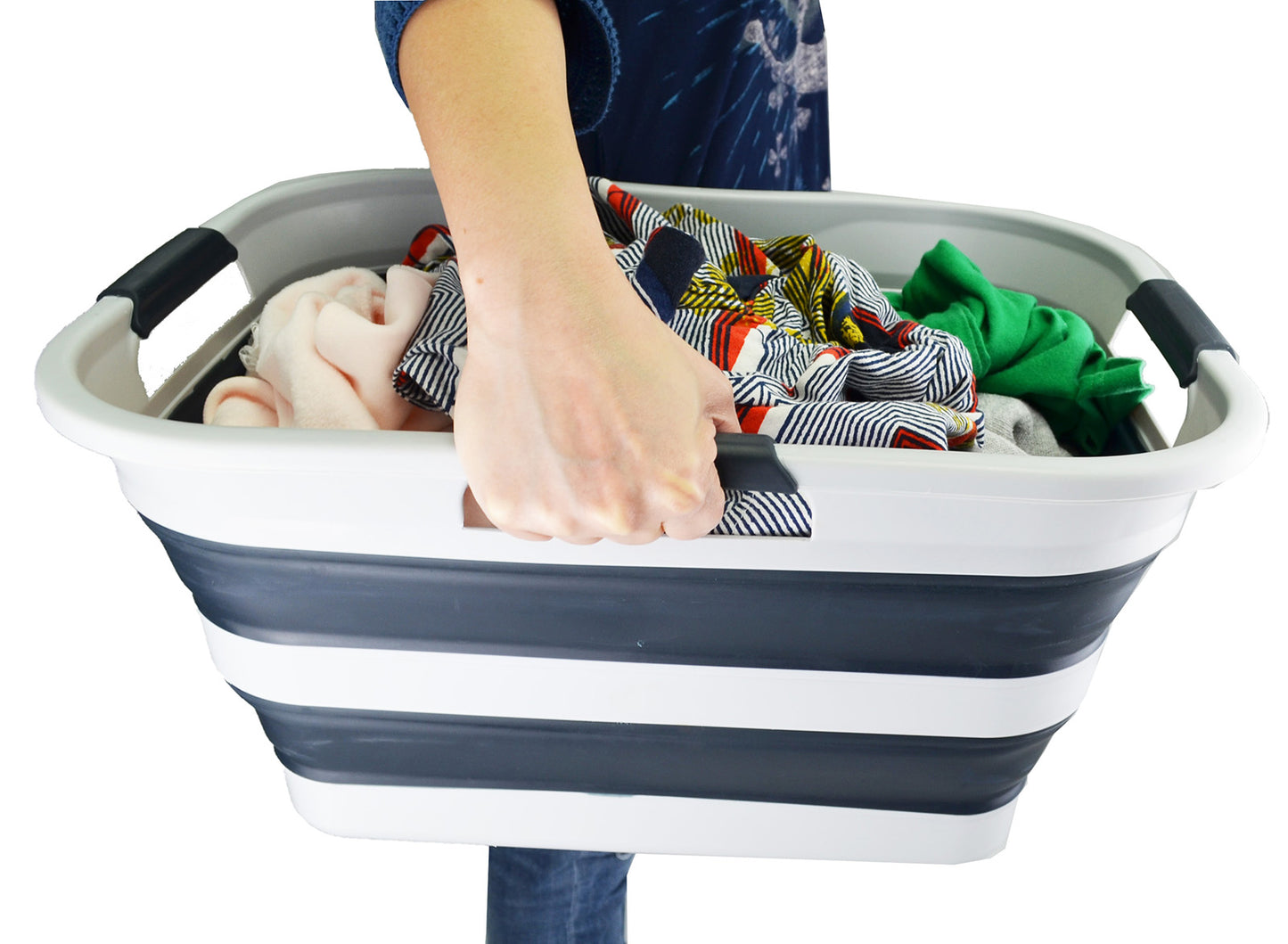 SAMMART 30L(8 gallon) Collapsible Plastic Laundry Basket - Foldable Pop Up Storage Container/Organizer - Portable Washing Tub - Space Saving Hamper/Basket - Water Capacity 24L(6.3 gallon)