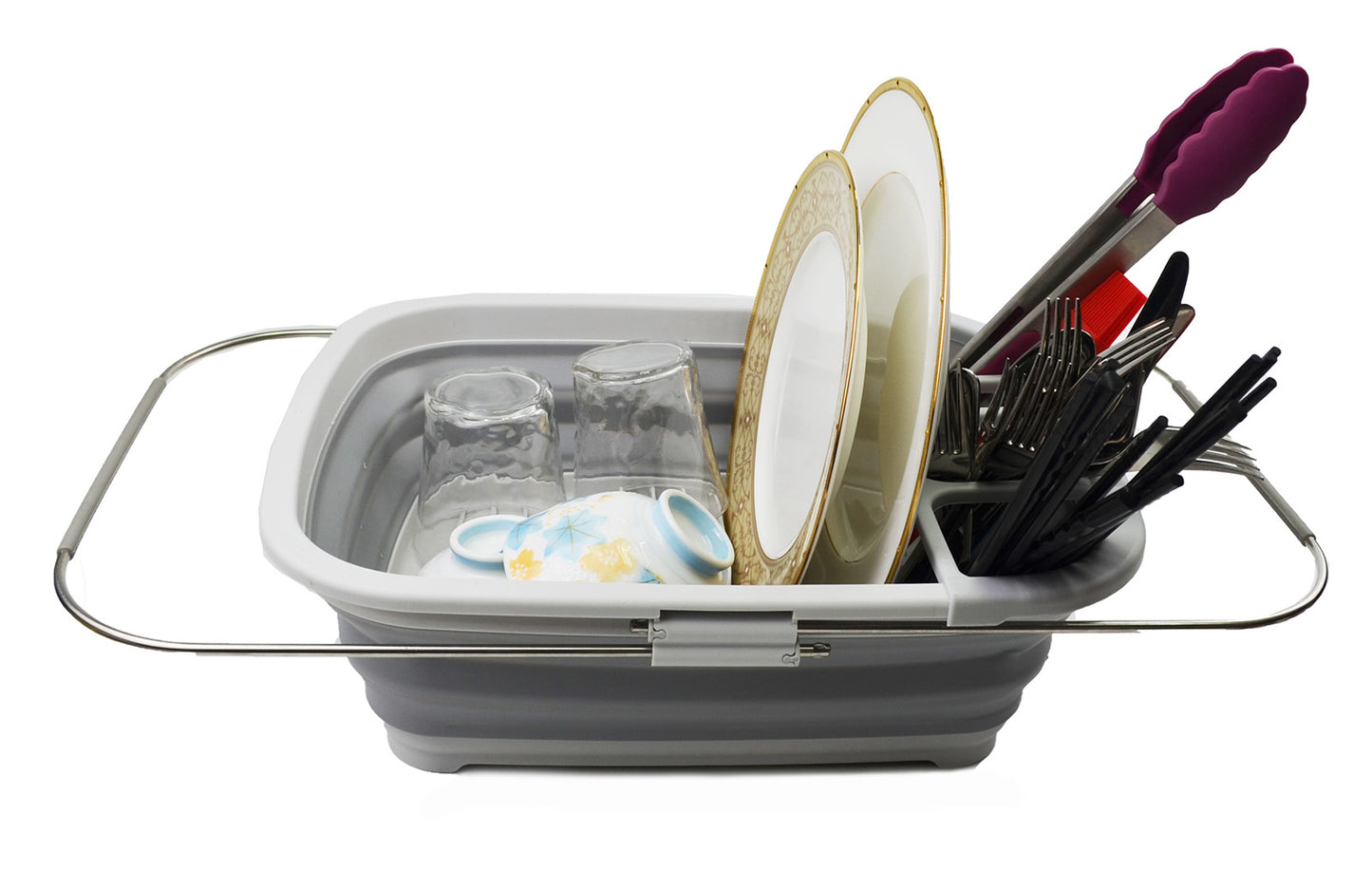 SAMMART 8L (2.11Gallons) Expandable Collapsible Dish Drainer - Foldable Drying Rack - Portable Dinnerware Organizer - Space Saving Kitchen Storage Tray