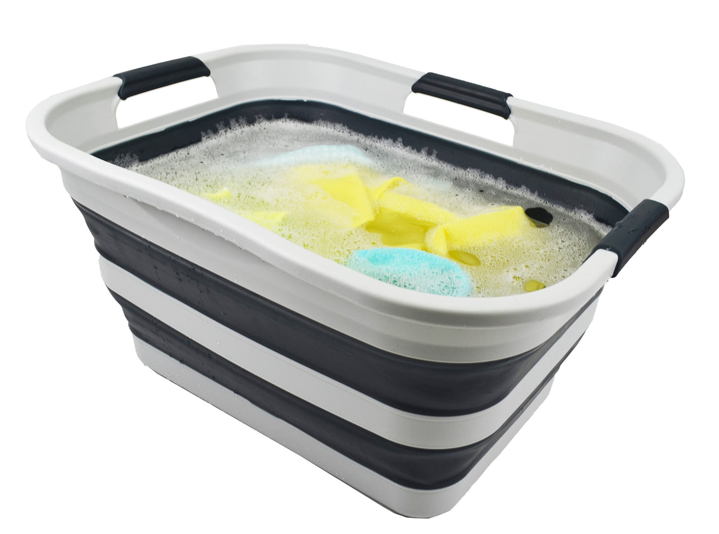 SAMMART 30L(8 gallon) Collapsible Plastic Laundry Basket - Foldable Pop Up Storage Container/Organizer - Portable Washing Tub - Space Saving Hamper/Basket - Water Capacity 24L(6.3 gallon)