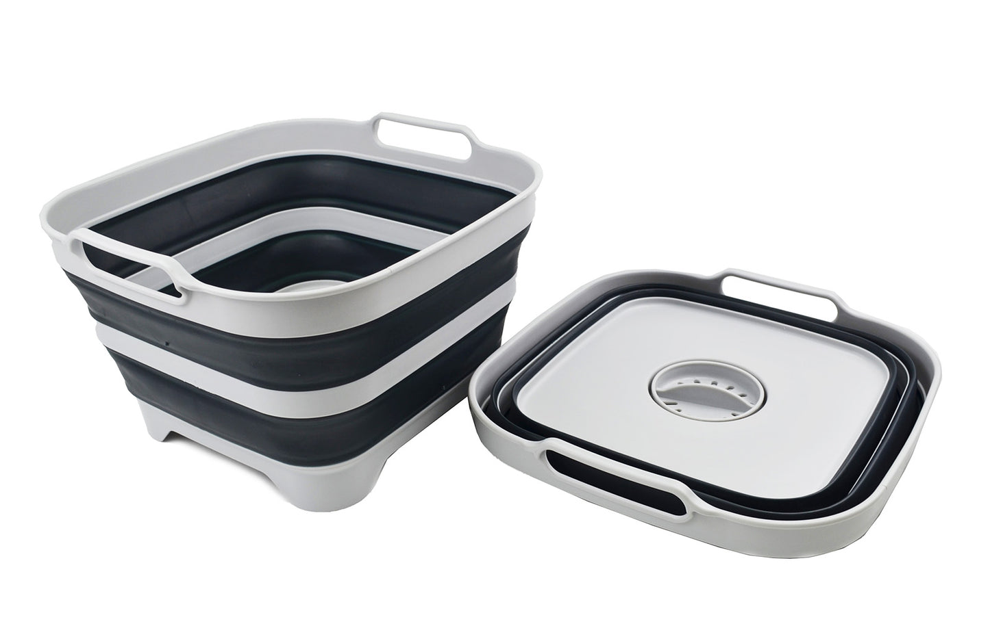 SAMMART 10L (2.6 gallons) Collapsible Plastic Dishpan with Draining Plug - Foldable Washing Tub - Portable Dish Washtub - Space Saving Kitchen Outdoor Pop Up