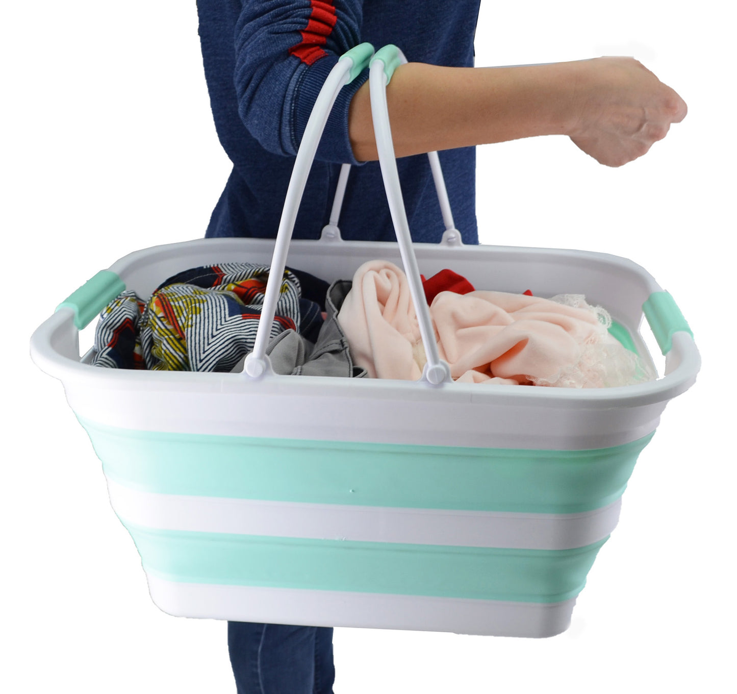 SAMMART 29L (7.6 gallons) Collapsible Plastic Washing Tub with Handle - Portable Outdoor Picnic Basket/Crater/Shopping Bag - Foldable Container/Hamper Space Saving Washtub