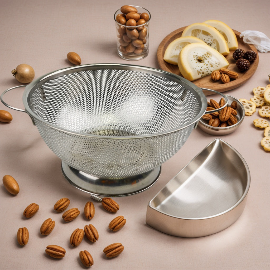 SAMMART 10 inches Perforated Stainless Steel Sheet Colander with Handle - Strainer for Pasta, Noodle and Fruits