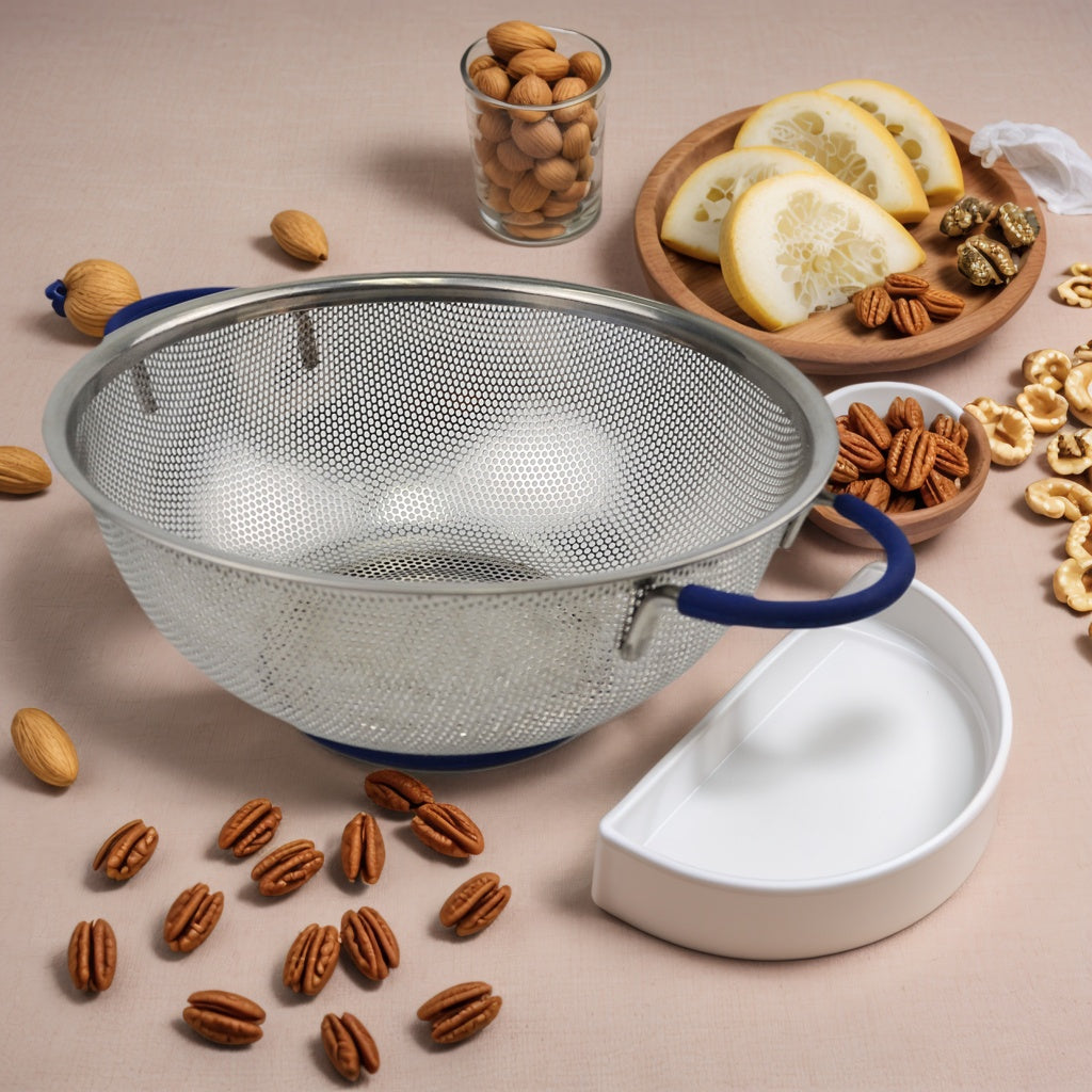 SAMMART Perforated Stainless Steel Sheet Colander with Handle - Strainer for Pasta, Noodle and Fruits