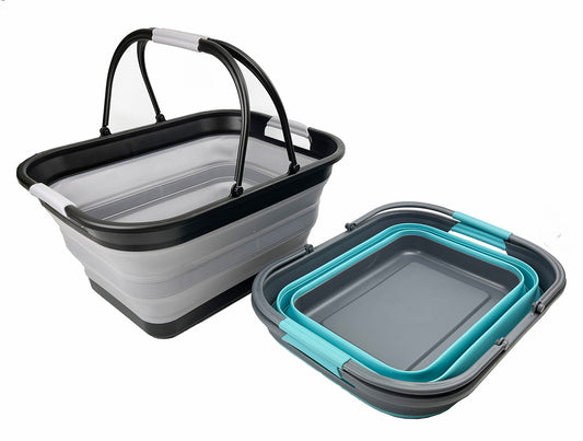 SAMMART 29L (7.6 Gallons) Collapsible Tub with Handle - Portable Outdoor Picnic Basket/Crater - Foldable Shopping Bag - Space Saving Storage Container