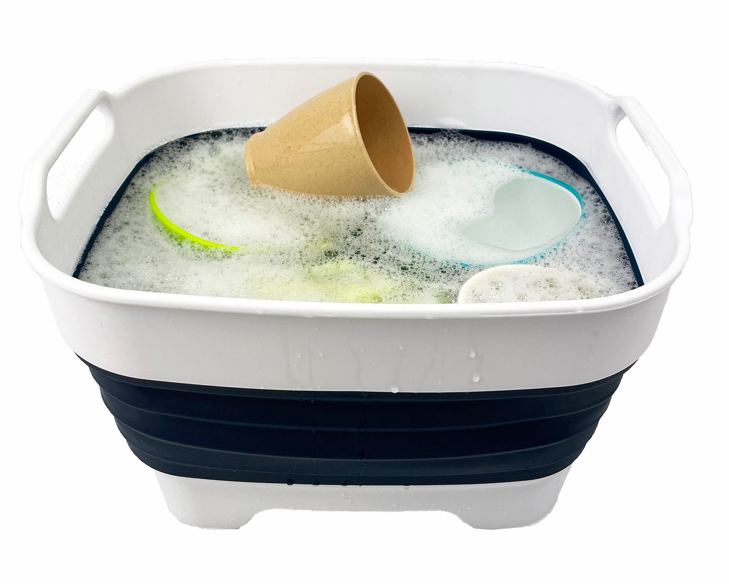 SAMMART 7.5L (2 Gallons) Collapsible Dishpan with Draining Plug - Foldable Washing Basin - Portable Dish Washing Tub - Space Saving Kitchen Storage Tub