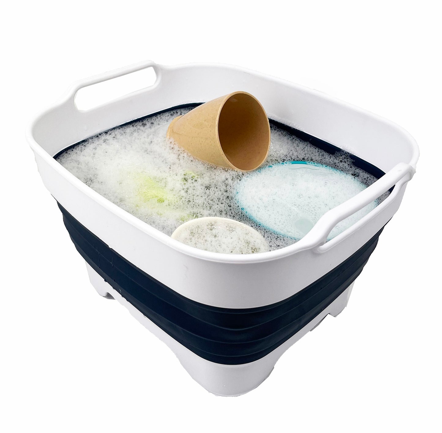 SAMMART 7.5L (2 Gallons) Collapsible Dishpan with Draining Plug - Foldable Washing Basin - Portable Dish Washing Tub - Space Saving Kitchen Storage Tub