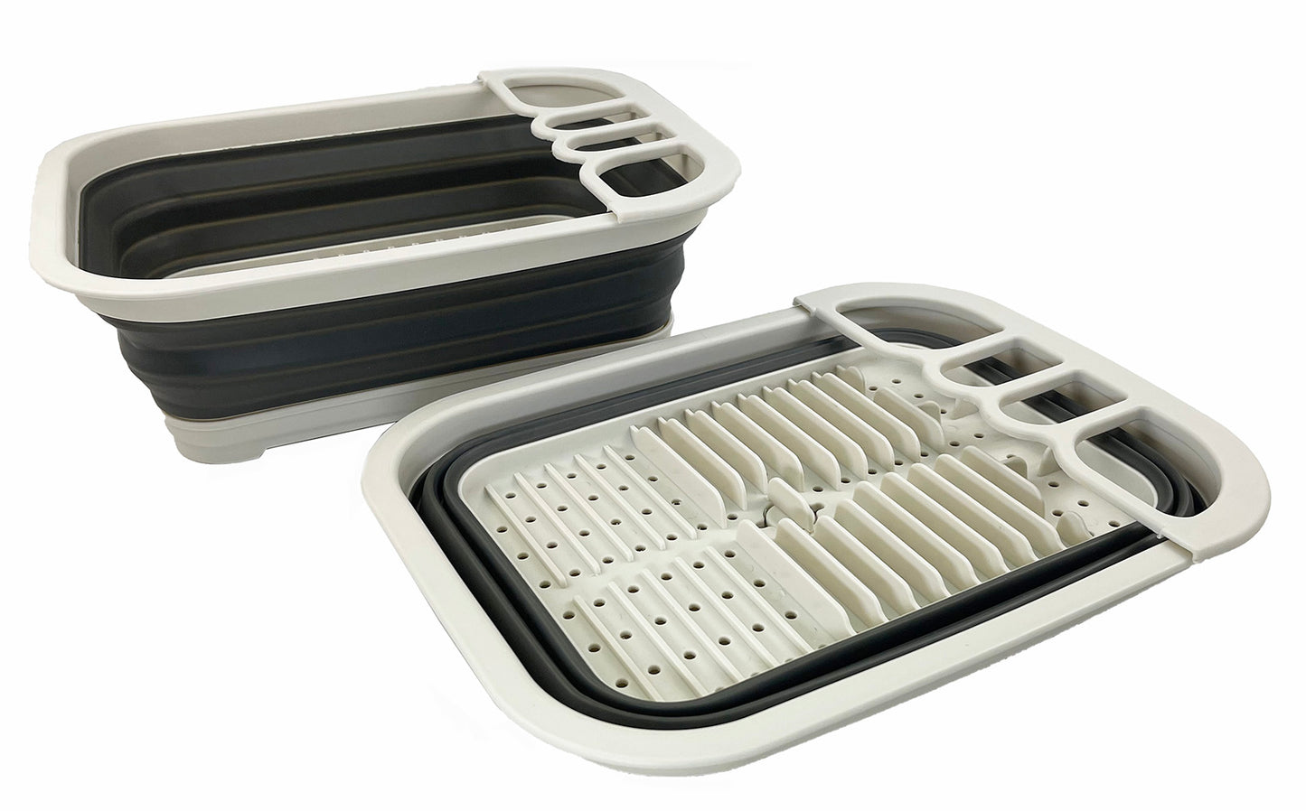 SAMMART Collapsible Dish Drainer with Drainer Board - Foldable Drying Rack Set - Portable Dinnerware Organizer - Space Saving Kitchen Storage Tray