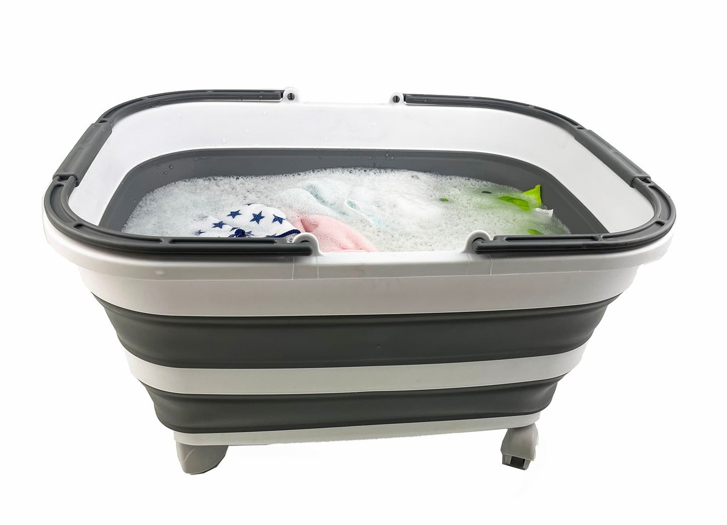 SAMMART 26L (6.8 Gallons) Collapsible Plastic Laundry Basket with Handle & Wheels-Foldable Pop Up Storage Container/Basket with handle and wheels-Portable Washing Tub