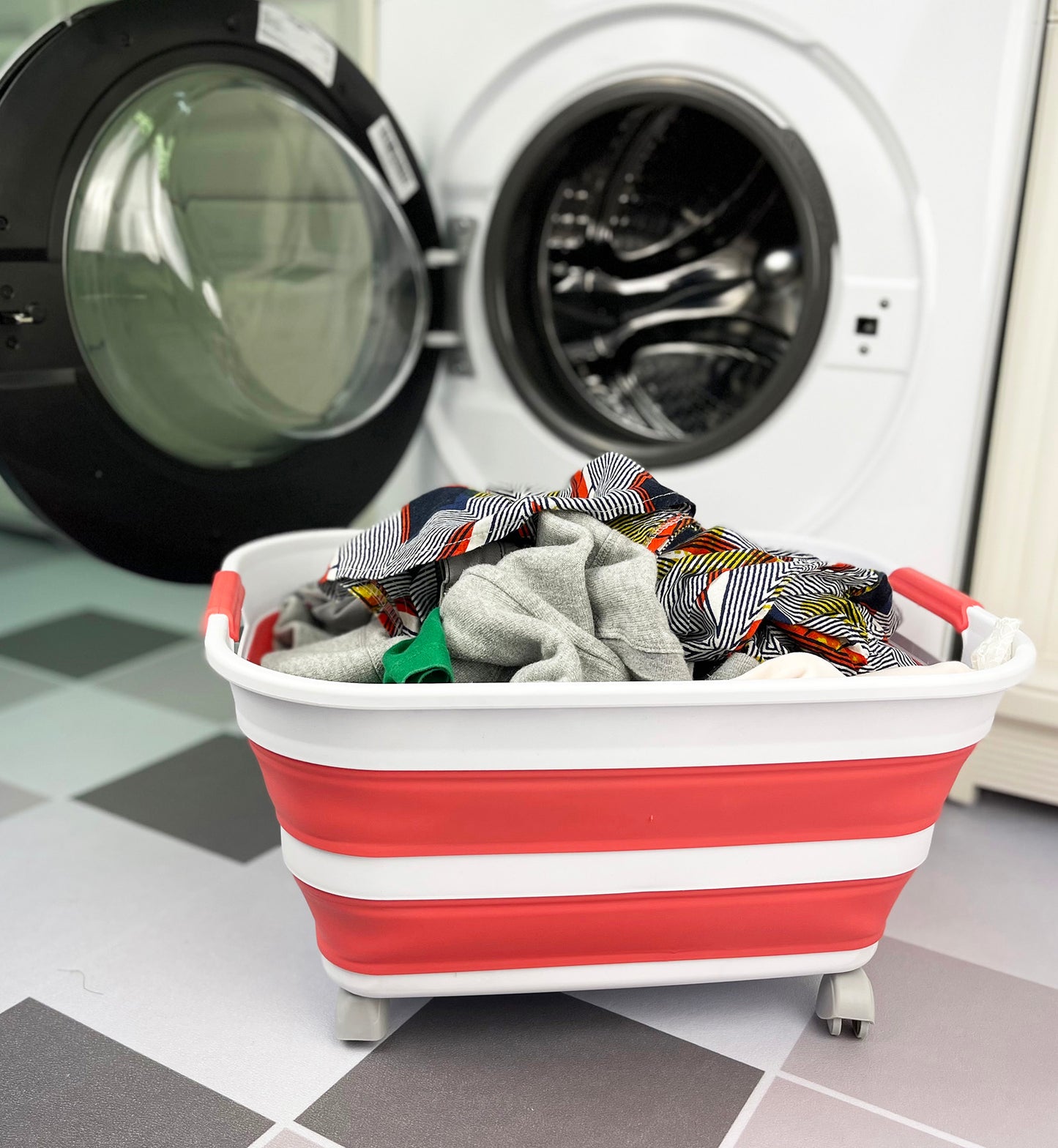 SAMMART 27L (7.1 Gallons) Collapsible Plastic Laundry Basket with Handle- Foldable Pop Up Storage Basket- Space Saving