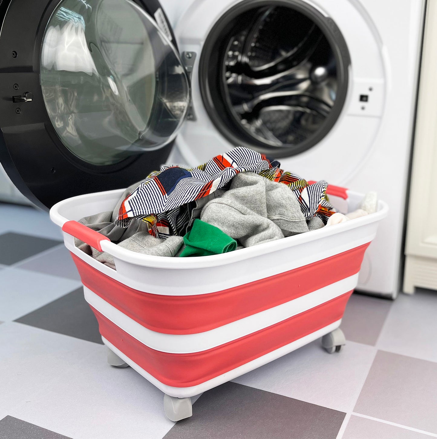 SAMMART 27L (7.1 Gallons) Collapsible Plastic Laundry Basket with Handle- Foldable Pop Up Storage Basket- Space Saving